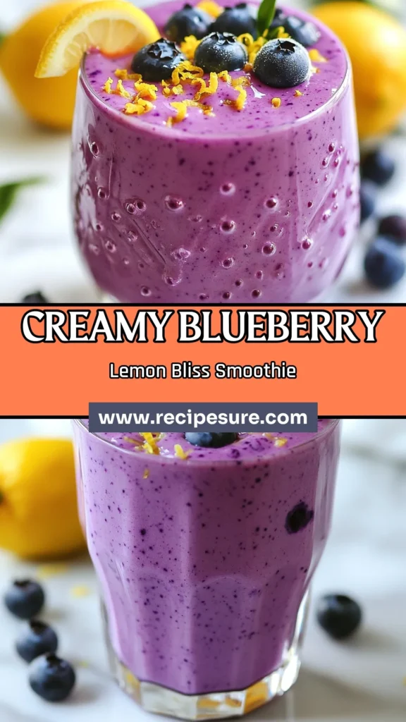 Indulge in a refreshing blueberry lemon cheesecake smoothie that’s both delicious and healthy! This easy blueberry smoothie blends fresh or frozen blueberries, creamy Greek yogurt, and a hint of banana for a perfectly sweet treat. Perfect for breakfast or a snack, this creamy smoothie with banana is quick to make and packed with nutrients. Try this healthy smoothie recipe today and elevate your smoothie game! #SmoothieRecipe #HealthyLiving #BlueberrySmoothie #BreakfastGoals