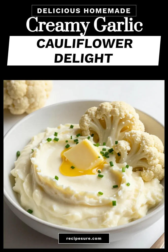Discover the ultimate creamy garlic mashed cauliflower recipe that's a delicious low-carb mashed cauliflower side dish! This velvety cauliflower with cream cheese is easy to make and packed with flavor. Perfect for any meal, your family will love this healthier alternative. Try this creamy mashed cauliflower today, and don't forget to save for later! #GarlicMashedCauliflower #LowCarb #CauliflowerRecipe #HealthySides