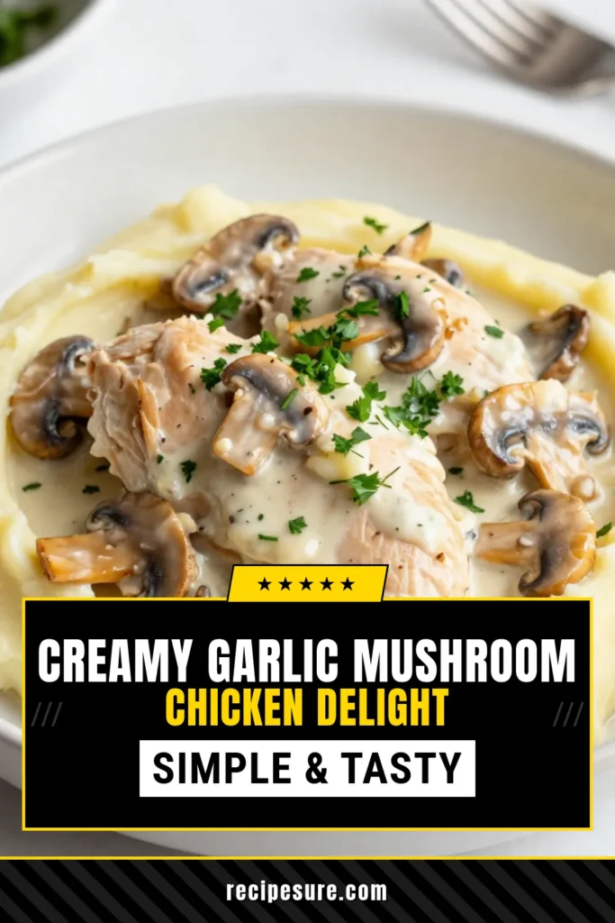 Indulge in this rich and flavorful creamy garlic mushroom chicken recipe that transforms chicken with mushrooms into a delightful creamy chicken dinner. Perfect for busy nights, this easy chicken recipe will impress your family and friends. With Italian seasoned chicken cooked in a luscious sauce, it's a must-try for all chicken lovers. Click to discover the full recipe and elevate your dinner tonight! #CreamyGarlicMushroomChicken #EasyChickenRecipes #ChickenWithMushrooms #CreamyChickenDinner
