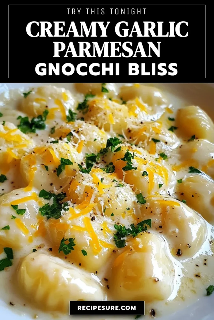 Indulge in this deliciously creamy garlic parmesan gnocchi, a perfect easy gnocchi recipe that's ideal for a quick weeknight dinner. This Italian comfort food features gnocchi in a rich cream sauce infused with garlic and parmesan. In just 20 minutes, you can savor this delightful dish that your family will love. Ready to cook? Save this recipe for later! #CreamyGarlicParmesanGnocchi #ItalianComfortFood #EasyGnocchiRecipe #QuickDinnerIdeas