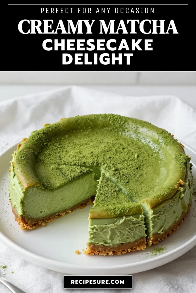 Indulge in a delightful fusion of flavors with this matcha cheesecake recipe. This creamy cheesecake with matcha is a stunning green tea dessert that will impress your guests. Made with rich cream cheese and matcha green tea powder, this cheesecake is perfect for any occasion. Learn how to make a scrumptious cheesecake with matcha powder and elevate your dessert game today! Save this recipe for a delicious treat. #MatchaCheesecake #GreenTeaDessert #MatchaGreenTeaCheesecake #CheesecakeWithMatchaPowder