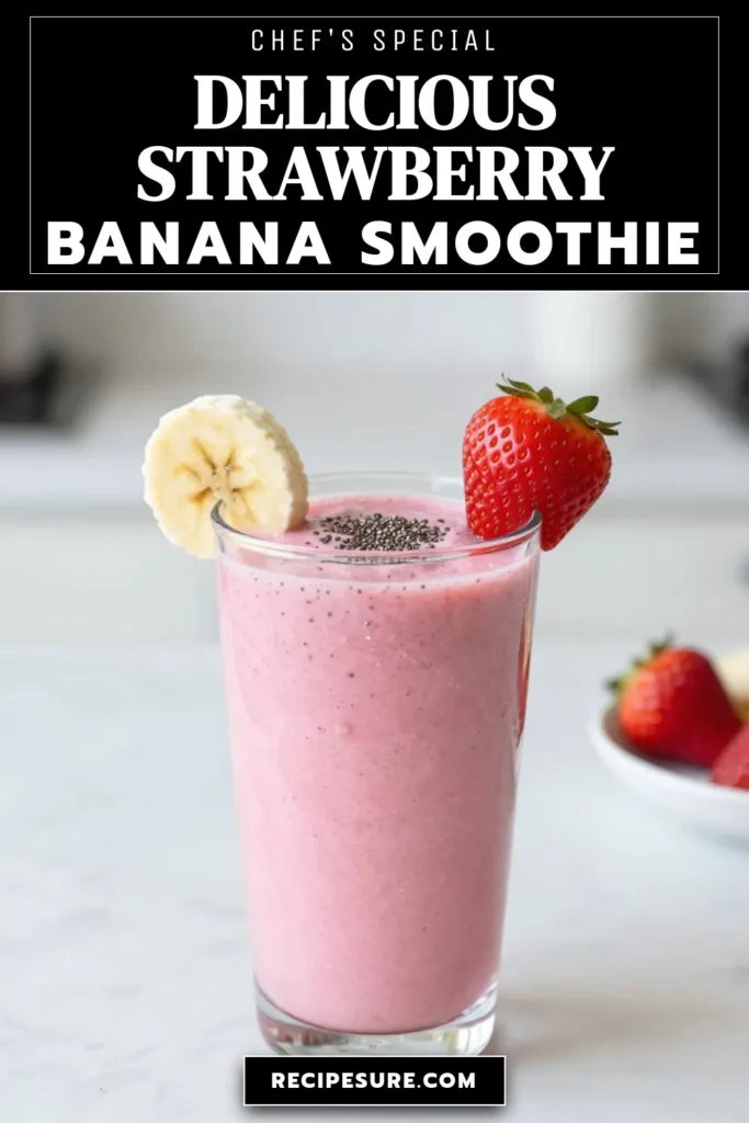 Start your day with this delicious Strawberry Banana Protein Smoothie! This healthy protein smoothie recipe combines fresh strawberries, a ripe banana, and a scoop of protein powder for a quick breakfast smoothie that's both nutritious and tasty. Want an extra boost? Try this easy smoothie with spinach for added nutrients! Perfectly dairy-free, this quick recipe can be made in just 5 minutes. Blend, sip, and enjoy! #ProteinSmoothie #HealthyBreakfast #DairyFree #SmoothieRecipe