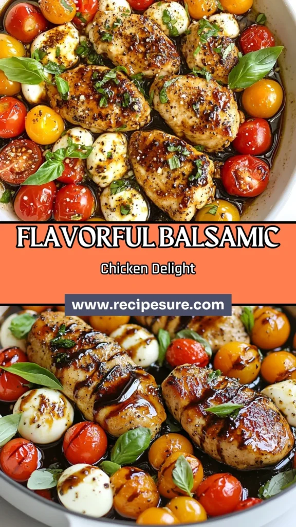 Discover the delicious Balsamic Glazed Caprese Chicken, an easy and healthy chicken dinner that's perfect for any night of the week! This Balsamic glazed chicken recipe features tender oven-baked chicken with tomatoes and fresh mozzarella for a delightful Mozzarella caprese dish. Quick to prepare and bursting with flavor, it’s a must-try! Click and save this Caprese chicken easy recipe now! #BalsamicChicken #HealthyDinner #CapreseChicken #OvenBakedChicken
