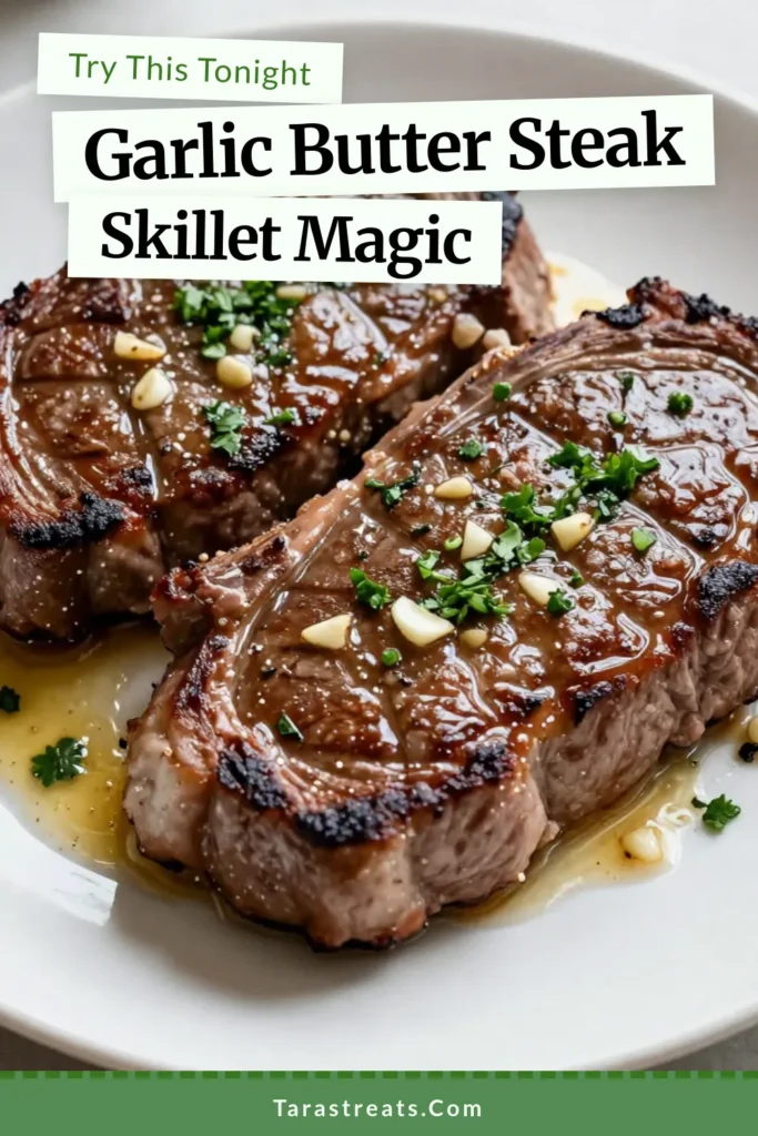 Savor the rich flavors of this Garlic Butter Herb Steak Skillet, featuring a delicious garlic butter steak recipe that makes for an easy skillet steak recipe. Indulge in the juicy herb ribeye steak skillet, perfectly seared and topped with garlic herb goodness. This ribeye steak with garlic butter is a crowd-pleaser that takes just 40 minutes. Click to discover this mouthwatering dish and save for your next dinner! #SteakRecipe #GarlicButter #RibeyeSteak #EasyMeals