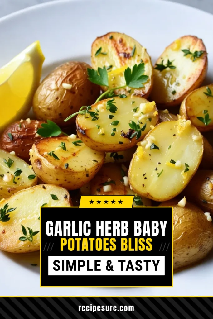 Discover the deliciousness of garlic herb roasted baby potatoes with this easy roasted baby potatoes recipe. Perfectly seasoned and oven roasted with herbs, these healthy potato side dishes elevate any meal. With just a few simple ingredients like garlic, olive oil, and fresh herbs, you can prepare these tasty garlic potatoes in no time. Try this dish and impress your guests! Save this recipe for later! #GarlicHerbPotatoes #HealthySideDish #EasyRecipe #OvenRoastedPotatoes