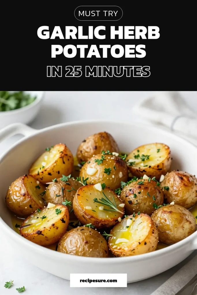 Indulge in these flavorful Garlic Herb Skillet Potatoes, the perfect side for any meal! This easy garlic potatoes recipe uses baby potatoes with garlic, fresh herbs, and simple ingredients to create a delicious dish. Perfect for busy nights, these herb roasted potatoes are quick to prepare and packed with flavor. Don't forget to save this recipe for your next dinner adventure! #GarlicHerbPotatoes #SkilletPotatoRecipes #EasyGarlicPotatoes #HerbRoastedPotatoes