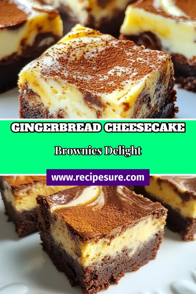 Indulge in the holiday spirit with these delicious Gingerbread Cheesecake Swirl Brownies! This easy cheesecake brownies recipe features spiced gingerbread flavors that are perfect for festive gatherings. Each bite offers a delightful swirl of creamy cheesecake and rich brownie goodness. Don’t miss out on this holiday dessert idea that will impress your guests! Save this recipe for your next holiday baking session. #GingerbreadCheesecakeBrownies #SwirlBrowniesRecipe #EasyCheesecakeBrownies #HolidayDessertIdeas
