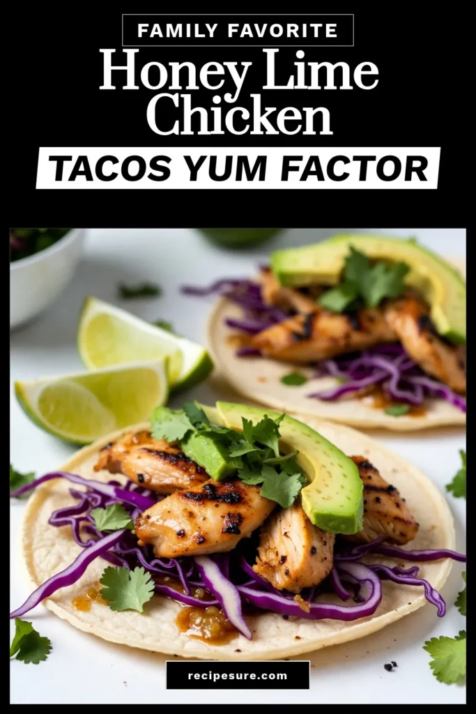 Discover the mouthwatering goodness of honey lime chicken tacos with this easy chicken taco recipe! Perfectly grilled chicken marinated in honey and lime, these healthy taco recipes are packed with flavor. Enjoy cilantro lime tacos with fresh avocado and crunchy cabbage, making every bite a delight. Don't miss out—try this grilled chicken taco recipe today for a tasty meal! Save your favorites! #HoneyLimeChickenTacos #EasyChickenTacos #HealthyTacoRecipe #CilantroLimeTacos