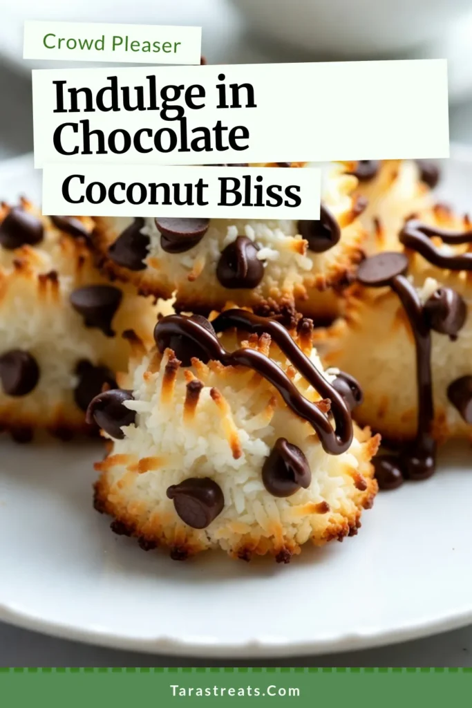 Indulge in the sweet and chewy goodness of these Coconut Chocolate Chip Macaroons! This easy macaroon recipe yields gluten-free coconut macaroons that are perfect for any chocolate coconut dessert lover. With just a few simple ingredients, you'll create homemade macaroons that are irresistible. Get baking today and treat yourself to this delightful treat! Save this recipe for later! #CoconutChocolateChipMacaroons #EasyMacaroonRecipe #GlutenFreeDessert #ChocolateCoconutDessert