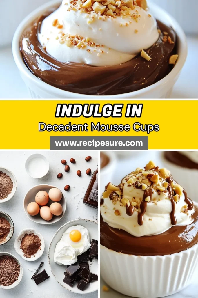 Indulge in these irresistible Chocolate Hazelnut Mousse Cups, the ultimate no-bake chocolate mousse treat! Perfect for chocolate lovers, this easy dessert recipe combines creamy chocolate desserts with the rich flavor of hazelnuts. Ready in just 25 minutes plus chilling time, these delightful mousse cups are a must-try for any occasion. Get the recipe and wow your guests today! #ChocolateHazelnutMousse #EasyDessertRecipes #CreamyChocolateDesserts #HazelnutRecipes