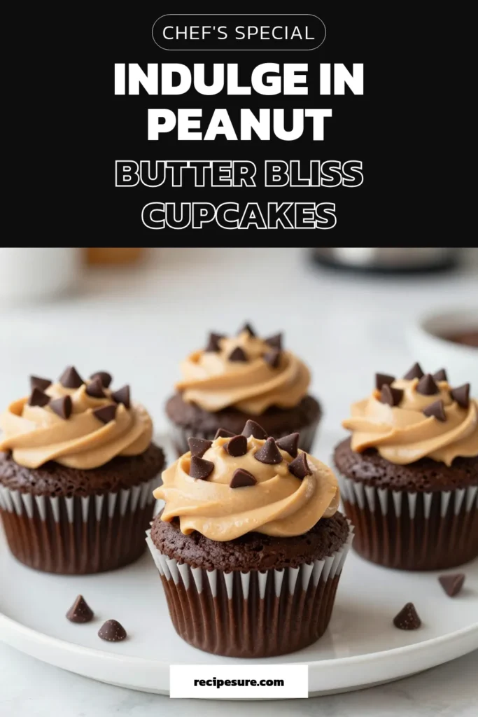 Indulge in these delightful chocolate peanut butter cupcakes! Perfect for any celebration, this recipe combines easy chocolate cupcakes with a creamy peanut butter frosting recipe that's simply irresistible. These cupcake recipes with peanut butter are a must-try for any chocolate dessert lover. Bake a batch and treat yourself today! Save this recipe for your next dessert craving. #ChocolatePeanutButterCupcakes #PeanutButterFrosting #CupcakeRecipes #ChocolateDessertRecipes