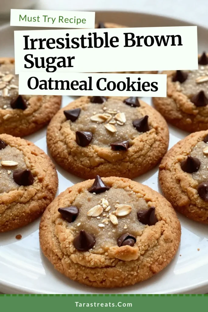 Discover the ultimate homemade cookie recipe with these delicious brown sugar oatmeal cookies! This easy oatmeal cookie recipe features chewy oatmeal cookies packed with chocolate chips for a tasty treat. Perfect for any occasion, these oatmeal cookies with chocolate chips are sure to be a hit with family and friends. Get baking today and enjoy the sweet aroma of fresh cookies in your kitchen! Save this recipe! #OatmealCookies #CookiesRecipe #Baking #HomemadeTreats