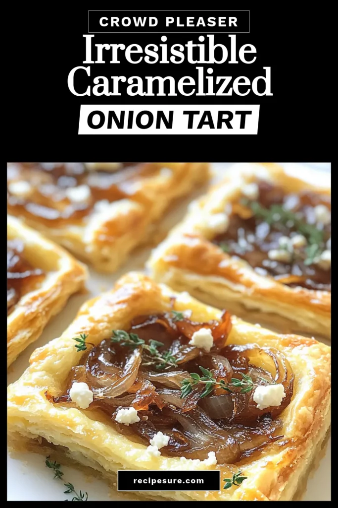 Indulge in this delightful caramelized onion tart featuring creamy goat cheese nestled in a flaky puff pastry. This easy onion and goat cheese recipe is perfect for gatherings or cozy nights in. Elevate your savory tart recipe with hints of balsamic glaze that enhance the caramelized flavors. Perfect for any occasion, this goat cheese puff pastry will have everyone coming back for more. Save this recipe for your next event! #CaramelizedOnionTart #SavoryTart #GoatCheese #OnionAndGoatCheeseRecipe