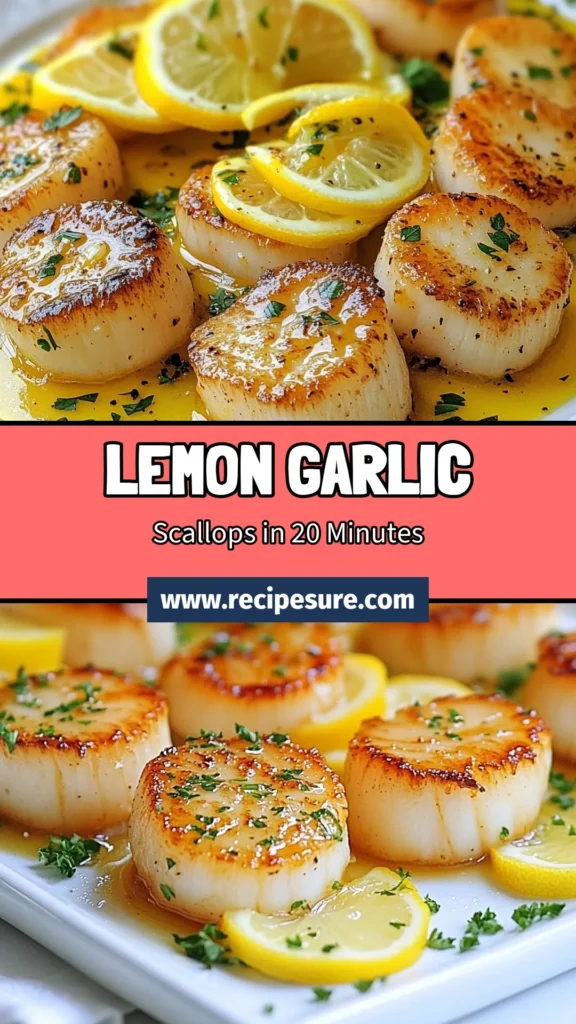 Indulge in these savory lemon garlic butter scallops, a must-try seared scallops recipe that's perfect for any occasion! With a rich garlic butter sauce that enhances buttery scallops with lemon, this easy scallop recipe will impress your guests and delight your taste buds. In just 20 minutes, you can serve a gourmet dish that looks and tastes spectacular. Pin now to savor this delicious recipe later! #Scallops #EasyRecipes #SeafoodLovers #CookingIdeas
