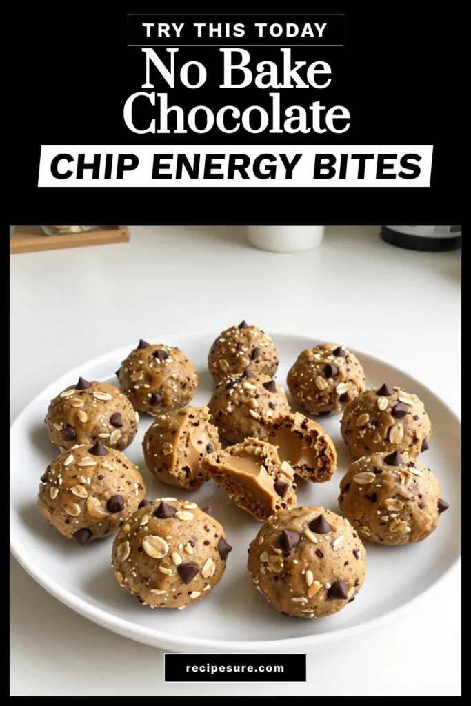 Indulge in these delicious chocolate chip energy bites that combine the flavors of chocolate chip cookie dough with the goodness of no-bake energy balls. These healthy snack recipes are perfect for satisfying your sweet cravings while fueling your day. Packed with protein, these chocolate chip cookie dough bites are easy to make and ideal for on-the-go snacking. Try this recipe and save it for your next healthy treat! #HealthySnacks #EnergyBites #NoBakeRecipes #ProteinSnacks