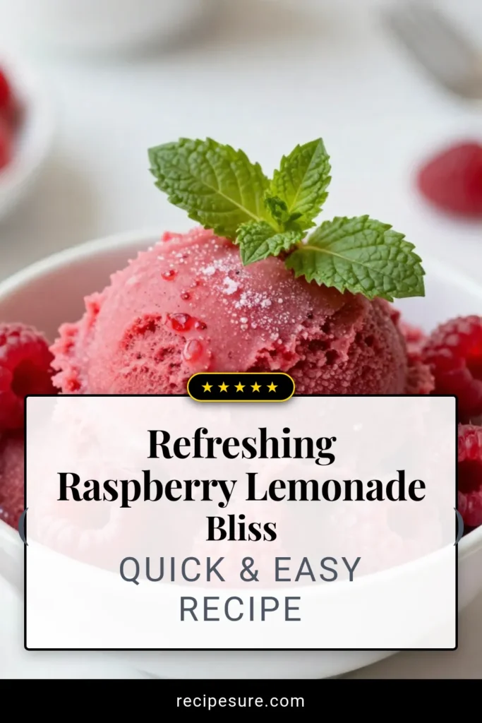Indulge in the ultimate summer treat with this easy homemade Raspberry Lemonade Sorbet. This refreshing summer sorbet combines the vibrant flavors of fresh raspberries and zesty lemon, creating a delightful lemon raspberry dessert. Perfect for warm days, this simple fruit sorbet recipe is a must-try! Get ready to impress your guests and cool off. Save this Raspberry Lemonade Sorbet recipe now! #HomemadeSorbet #FruitDessert #SummerTreat #SorbetRecipe