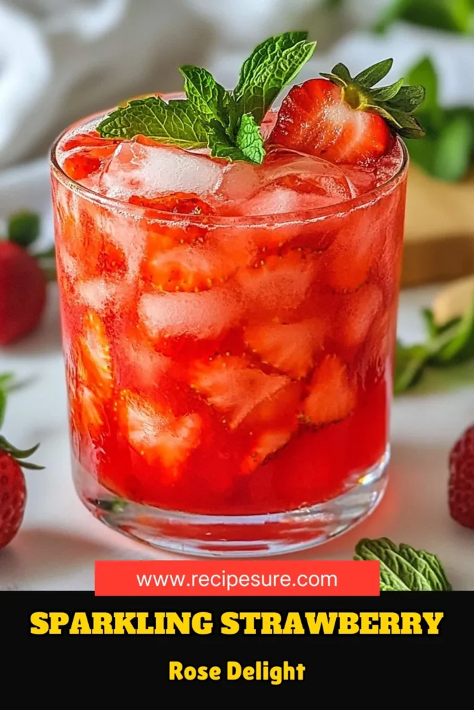 Discover the ultimate Sparkling Strawberry Mocktail with this easy berry mocktail recipe! This rose syrup mocktail recipe blends fresh strawberries with zesty lemon and sparkling water to create a refreshing non-alcoholic strawberry drink perfect for any occasion. Enjoy the vibrant flavors and impress your friends with this delightful drink. Save this recipe for your next gathering! #MocktailRecipe #BerryDrink #NonAlcoholic #RefreshingDrinks