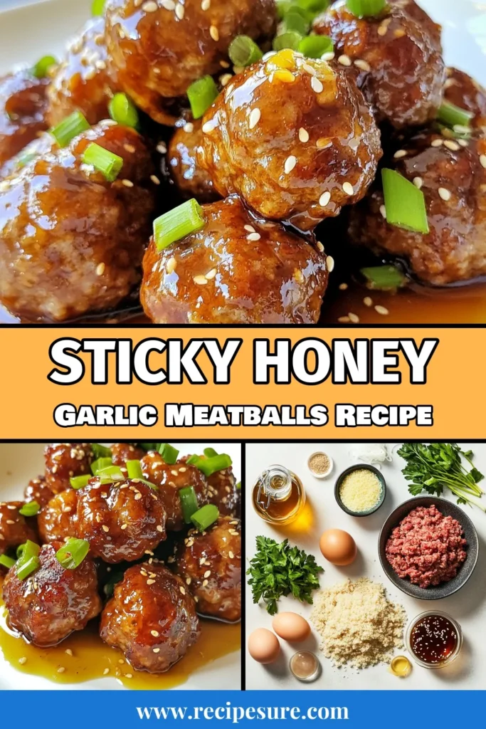 Satisfy your cravings with these delicious honey garlic meatballs, featuring a simple baked meatball recipe that's perfect for any occasion. This easy meatball glaze combines the sweetness of honey with a savory honey soy sauce glaze, creating irresistible ground beef meatballs your family will love. Ready in just 40 minutes, they are the ultimate crowd-pleaser! Try this recipe now and save for later! #HoneyGarlicMeatballs #BakedMeatballRecipe #EasyMeatballGlaze #GroundBeefMeatballs