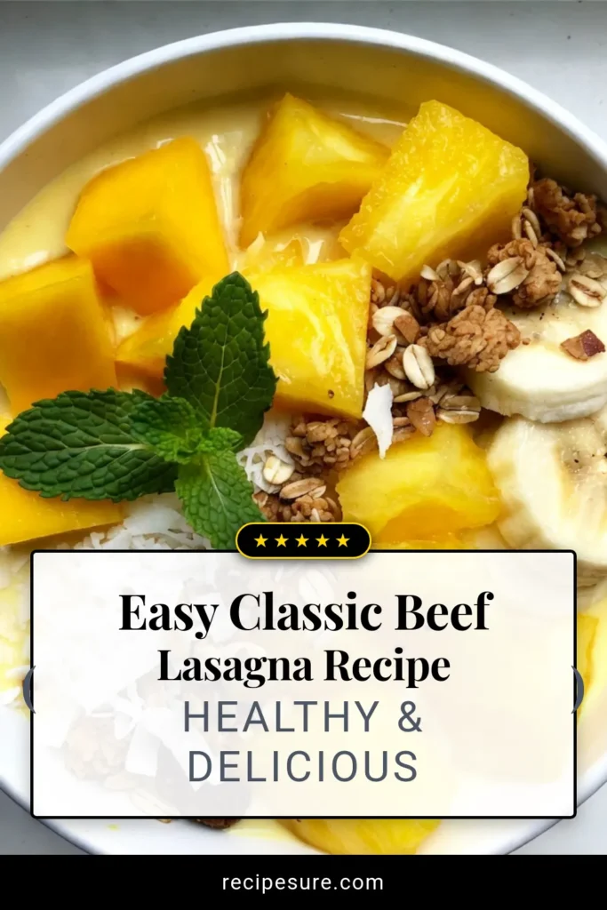 Indulge in a Tropical Smoothie Bowl with this delicious mango pineapple smoothie recipe! This refreshing smoothie bowl is packed with ripe mango, juicy pineapple, and a hint of coconut milk for a creamy finish. Top with fresh fruit, granola, and chia seeds for extra crunch. Perfect for a healthy breakfast or snack! Try this healthy smoothie recipe today and treat yourself to a tropical taste. Save this recipe! #smoothiebowl #tropicalsmoothie #healthysmoothie #smoothiebowltoppings