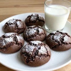 - 1 cup all-purpose flour - 1/2 cup unsweetened cocoa powder - 1/2 cup granulated sugar - 1/2 cup brown sugar, packed To make chewy chocolate crinkle cookies, you need a few basic items. All-purpose flour gives the cookies structure. Unsweetened cocoa powder adds a rich chocolate flavor. Granulated sugar helps the cookies become sweet and soft. Brown sugar adds depth and moisture. Together, these ingredients create a soft and chewy treat. - 1 teaspoon vanilla extract - 1/2 cup powdered sugar for dusting You can add vanilla extract for extra flavor. It enhances the chocolate taste. Powdered sugar is great for dusting on top after baking. This adds a nice touch and makes the cookies look pretty. These optional ingredients can take your cookies to the next level! {{ingredient_image_1}} 1. First, preheat your oven to 350°F (175°C). This step helps the cookies bake evenly. 2. Line a baking sheet with parchment paper. This keeps the cookies from sticking. 3. In a mixing bowl, whisk together the dry ingredients: flour, cocoa powder, baking powder, and salt. Mix until they are well combined. 1. In another bowl, mix the granulated sugar, brown sugar, and vegetable oil. Stir until the mixture is smooth. 2. Beat in the eggs, one at a time. Then, add the vanilla extract. Mix until everything is fully blended. 3. Gradually add the dry ingredients to the wet mixture. Stir gently until just combined. Stop mixing when no dry flour is visible. 1. Chill the cookie dough in the fridge for at least 30 minutes. This makes the dough easier to handle. 2. After chilling, scoop tablespoon-sized portions of dough. Roll each portion into a ball. 3. Roll the dough balls in powdered sugar until they are fully coated. 4. Place the dough balls on the prepared baking sheet. Space them about 2 inches apart. 5. Bake for 10-12 minutes. The edges should set, and the tops should crinkle. 6. Let the cookies cool on the baking sheet for 5 minutes. Then, transfer them to a wire rack to cool completely. These steps will give you tasty, chewy chocolate crinkle cookies that everyone will love! Ensuring the right consistency The dough should feel soft and a bit sticky. Mix until you just see no dry flour. If it feels too dry, you can add a drop of oil. This helps get that chewy texture you want in your cookies. Avoiding overmixing Mix just until the dry and wet ingredients are combined. Overmixing makes cookies tough. Stop mixing as soon as you see no flour bits. This keeps them chewy and soft. Presentation ideas Arrange the cookies on a nice plate. Dust them lightly with more powdered sugar. This makes them look fancy. You can also stack them for a fun tower effect. Pairing with beverages These cookies taste great with cold milk. The milk balances the rich chocolate flavor. You can also serve them with a warm cup of coffee or tea for a cozy treat. Pro Tips Chill the Dough: Chilling the cookie dough for at least 30 minutes helps prevent spreading during baking, resulting in thicker, chewier cookies. Quality Cocoa: Using high-quality unsweetened cocoa powder will enhance the chocolate flavor of your cookies, making them richer and more delicious. Don't Overmix: Mix the dough just until the dry ingredients are incorporated. Overmixing can lead to tough cookies. Check for Doneness: Cookies should be slightly soft in the center when you take them out of the oven; they will continue to firm up as they cool. {{image_2}} You can make chewy chocolate crinkle cookies even better. Adding chocolate chips gives a nice twist. Use semi-sweet or dark chocolate chips for a rich touch. Stir them into the dough before you chill it. This step makes every bite a chocolate explosion. Incorporating nuts adds a crunchy texture. Walnuts or pecans work great. Chop them roughly and mix them into the dough. You can use about half a cup of nuts. This addition creates a great contrast to the soft cookie. If you need a gluten-free option, swap all-purpose flour with a gluten-free flour blend. Make sure the blend has a good mix of starches and flours. This change keeps the cookie chewy and delicious. For a vegan version, replace eggs with flax eggs. To make a flax egg, mix one tablespoon of ground flaxseed with three tablespoons of water. Let it sit for a few minutes to thicken. You can also use a plant-based oil instead of vegetable oil. These swaps keep the cookies tasty for everyone. To keep your chewy chocolate crinkle cookies fresh, store them at room temperature. Place them in an airtight container. This helps to keep them soft and chewy. They will stay good for about a week. If you want, you can also put a slice of bread in the container. The bread helps keep the cookies moist. If you want to save cookies for later, freezing is a great option. First, let the cookies cool completely. Then, place them in a single layer on a baking sheet. Freeze them for about one hour. After that, move the cookies to a freezer bag or container. Be sure to remove as much air as possible. This keeps them fresh for up to three months. When you're ready to eat them, you can thaw the cookies. Simply take them out of the freezer. Let them sit at room temperature for about 30 minutes. If you want them warm, pop them in the microwave for a few seconds. Enjoy your cookies just like fresh-baked! The key to chewy chocolate crinkle cookies lies in the ingredients and their balance. The combination of brown sugar and granulated sugar adds moisture, making the cookies soft and chewy. The oil also helps create that texture. Baking for the right time keeps them soft in the middle while the edges set. You can try other flours, but the results may differ. All-purpose flour gives the best texture for chewy cookies. If you want a gluten-free version, use a gluten-free all-purpose blend. Just make sure it has xanthan gum, which helps with structure. To stop cookies from spreading too much, chill the dough before baking. This helps the fats firm up, leading to thicker cookies. Also, be careful not to overmix the dough. Overmixing can add too much air, causing them to spread. Lastly, use a parchment-lined baking sheet to help control the spread. In this post, we covered all you need for chewy chocolate crinkle cookies. You learned the key ingredients and why they matter. Following the steps helps create perfect cookies. I shared tips to avoid mistakes and ideas for fun variations. Remember, proper storage keeps cookies fresh longer. Baking is a fun adventure, so enjoy it! With practice, your cookies will stay yummy every time.