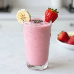 - 1 cup fresh or frozen strawberries - 1 ripe banana - 1 cup milk (dairy or non-dairy) - 1 scoop vanilla protein powder - 2 tablespoons Greek yogurt (optional) - 1 tablespoon honey or maple syrup (optional) - A handful of spinach (optional) - Ice cubes (if using fresh strawberries) This smoothie is simple to make. You need just a few fresh ingredients. First, choose your strawberries. You can use fresh ones or frozen ones. Fresh strawberries give a nice taste. Frozen strawberries can make your smoothie cold and thick. Next, grab a ripe banana. The riper the banana, the sweeter your smoothie will be. The banana will also add a creamy texture. For the liquid, pick your milk. You can use regular dairy milk or try a non-dairy option like almond or oat milk. Each type adds a unique flavor. Now, let’s add some protein. A scoop of vanilla protein powder will boost the smoothie. It will help keep you full and energized. If you want your smoothie creamier, you can add Greek yogurt. It’s optional but highly recommended! For some natural sweetness, you can drizzle in honey or maple syrup. This step is up to your taste. Want to add some greens? Toss in a handful of spinach. It adds good nutrients and won't change the flavor much. Lastly, if you use fresh strawberries, add some ice cubes to keep it cold and refreshing. Now you have all the ingredients ready! Enjoy your tasty and energizing smoothie! {{ingredient_image_1}} 1. In a blender, combine one cup of hulled strawberries, one ripe banana, and one cup of milk. If you use fresh strawberries, add a few ice cubes to chill the smoothie. 2. Add one scoop of vanilla protein powder to the blender. If you want more creaminess, include two tablespoons of Greek yogurt. 3. If you like it sweeter, drizzle in one tablespoon of honey or maple syrup. You can also toss in a handful of spinach for extra nutrition. 4. Blend all the ingredients on high speed until the mixture is smooth and creamy. This should take about 30 to 60 seconds. 1. After blending, taste the smoothie. If you want it sweeter, add more honey or maple syrup. 2. Blend for a few more seconds to mix in the extra sweetness. 1. Pour the smoothie into clear glasses. This shows off the vibrant color. 2. For a nice touch, garnish with a slice of banana or a few whole strawberries on the rim. You can also sprinkle some chia seeds on top or use a colorful straw. To get that creamy texture, blend your ingredients well. Start with the liquid first. Then add the fruit and protein powder. Blend on high for 30 to 60 seconds. If your smoothie is too thick, add more milk to reach your desired consistency. Using frozen strawberries gives you a thick and cold smoothie. Fresh strawberries work too, but add ice cubes for a refreshing chill. This simple switch can change your smoothie game! Adding Greek yogurt boosts protein and creaminess. It keeps the smoothie thick and adds a tangy flavor. Just two tablespoons can make a big difference. Spinach is an easy way to add nutrients. Toss in a handful without changing the taste. This small change can make your smoothie even healthier. It’s a good source of vitamins and minerals! If you want extra sweetness, honey or maple syrup works well. Use one tablespoon to start, then taste and adjust. You can also skip these and let the fruit shine. Try natural sweeteners like stevia or agave syrup. They add sweetness without extra sugar. Balancing flavors this way keeps your smoothie tasty and nutritious! Pro Tips Use Frozen Fruits: Using frozen strawberries and bananas can create a thicker, creamier texture and keep your smoothie cold without needing extra ice. Customize Your Sweetness: Adjust the sweetness of your smoothie by starting with less honey or maple syrup and adding more to taste after blending. Protein Powder Variations: Experiment with different flavors of protein powder, like chocolate or strawberry, to change up the taste of your smoothie. Spinach Sneak-In: Adding spinach is a great way to enhance nutrition without altering the flavor; use baby spinach for the mildest taste. {{image_2}} You can change the taste of your smoothie by adding other fruits. Blueberries and mango work well. They add sweetness and new flavors. You can also try different protein powder flavors. Chocolate or strawberry protein powder can give your smoothie a fun twist. If you're looking for dairy-free choices, use almond or oat milk. These milks taste great and keep the smoothie creamy. Coconut milk is also a tasty option. For protein, pick vegan protein powder. It blends well and keeps your smoothie plant-based. Want to make it a green smoothie? You can add greens like kale or arugula. They boost nutrition without changing the taste much. To blend greens well, add them with the fruits. This helps the flavors mix nicely. Always taste it after blending to make sure you love it! To keep your smoothie fresh, store it in the fridge. Use an airtight container. This way, it stays tasty for up to 24 hours. If you have leftovers, freezing is a great option. Pour the smoothie into ice cube trays or bags. This method keeps it good for a month. When you're ready to drink it, just re-blend. To enjoy your frozen smoothie, let it thaw slightly. Then, put it back in the blender. Blend until smooth again. You can add a splash of milk if it’s too thick. For serving, pour it into a glass. You can also add toppings like seeds or fruit slices. This makes your drink even more fun and tasty! To make a tasty smoothie, follow these simple steps: 1. Blend the base: Add 1 cup of hulled strawberries and 1 ripe banana to your blender. Pour in 1 cup of milk. If you use fresh strawberries, throw in some ice cubes for chill. 2. Add protein: Toss in 1 scoop of vanilla protein powder. For extra creaminess, add 2 tablespoons of Greek yogurt. 3. Sweeten it: If you like it sweeter, drizzle in 1 tablespoon of honey or maple syrup. 4. Boost nutrition: For added benefits, toss in a handful of spinach. You won’t taste it, but it adds great nutrients. 5. Blend away: Blend everything on high for 30 to 60 seconds until smooth. 6. Taste and adjust: Give it a taste. If you want it sweeter, add more honey or syrup and blend again briefly. 7. Serve: Pour into clear glasses. Garnish with a banana slice or strawberries for a pretty touch. I recommend using a vanilla protein powder for this smoothie. Here are a few options based on dietary needs: - Whey protein: Great for those who consume dairy. It blends well and tastes good. - Plant-based protein: Good for vegans or those with dairy allergies. Look for pea protein or brown rice protein. - Egg white protein: This works if you want a low-carb option and do not mind eggs. Choose the one that fits your diet best. Yes! You can mix it up with other fruits. Here are some great choices: - Blueberries: They add a nice color and are rich in antioxidants. - Mango: It gives a tropical taste and pairs well with banana. - Pineapple: For a tart twist that brightens the flavor. Feel free to combine fruits. Just keep the total amount around 2 cups to maintain a good texture. You can easily make a delicious Strawberry Banana Protein Smoothie by following these steps. Gather your ingredients, blend them, and enjoy a tasty treat. Remember to adjust sweetness and explore different fruit options for variety. You can also enhance nutrition with simple tips, like adding yogurt or spinach. This smoothie is not just easy to make but also fun to customize. With the right storage tips, you can enjoy this healthy drink anytime. Dive into making a smoothie that fits your taste and needs!