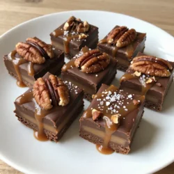 To create the best Chocolate Caramel Turtle Fudge, you need just a few key ingredients. Each one plays a big role in making this treat rich and tasty. Here’s what you will need: - 2 cups semi-sweet chocolate chips - 1 cup sweetened condensed milk - 1 cup chopped pecans - 1 cup caramel sauce - 1 teaspoon vanilla extract - Sea salt for sprinkling Using high-quality semi-sweet chocolate chips gives this fudge a deep, rich flavor. Sweetened condensed milk adds creaminess and sweetness, which balances the chocolate. Chopped pecans give a nice crunch and nutty taste. Caramel sauce brings a gooey, sweet element that makes this fudge truly special. A touch of vanilla extract enhances all the flavors. Finally, a sprinkle of sea salt at the end brightens the taste and adds a hint of contrast. These ingredients come together to create a dessert that is not only delicious but also fun to make. You’ll love the way they blend and transform into a creamy, dreamy fudge that everyone will enjoy. {{ingredient_image_1}} Start by preparing your baking dish. Use an 8-inch square dish. First, line it with parchment paper. Let some paper hang over the sides. This helps with easy removal later. After that, lightly grease the paper with cooking spray. This step ensures the fudge comes out smoothly. Next, melt the chocolate mixture. In a medium saucepan, combine 2 cups of semi-sweet chocolate chips and 1 cup of sweetened condensed milk. Place the pan over low heat. Stir constantly as the mixture heats. This helps the chocolate melt evenly. You want a smooth and creamy texture. Remove the pan from heat and stir in 1 teaspoon of vanilla extract. This adds flavor and richness to your fudge. Now it’s time to layer the fudge. Pour half of the chocolate mixture into the prepared baking dish. Spread it evenly across the bottom. Then, drizzle half of the caramel sauce over this layer. Next, sprinkle ½ cup of chopped pecans on top. This adds a nice crunch. Pour the remaining chocolate mixture over the caramel and nuts. Spread it evenly to cover everything. Finish by drizzling the rest of the caramel sauce on top. Sprinkle the remaining ½ cup of pecans over this layer. Place the baking dish in the refrigerator. Let it chill for at least 2 hours. This allows the fudge to set properly. Once set, remove the fudge from the dish using the parchment paper. Cut it into squares. For a special touch, sprinkle a small pinch of sea salt on each piece. This enhances the sweet and salty flavor. Enjoy your delicious chocolate caramel turtle fudge! To make great chocolate caramel turtle fudge, low heat is key. High heat can burn the chocolate and ruin the taste. Always start on low heat when melting the chocolate chips and sweetened condensed milk. Stirring is just as important. Use a silicone spatula or wooden spoon. Stir constantly until the mixture is smooth and creamy. This technique helps prevent any burning. If you notice any lumps, keep stirring! To make your fudge even more special, think about extra toppings. You can add a sprinkle of sea salt on top for a nice contrast. Try drizzling more caramel sauce over the top before serving. This not only looks beautiful but also adds more flavor. For serving style, cut the fudge into neat squares. Use a decorative platter to show them off. You can place chopped pecans around the fudge for extra decoration. This will make your fudge look fancy and tasty! Pro Tips Use Quality Chocolate: The better the chocolate, the richer the fudge. Opt for high-quality semi-sweet chocolate chips for the best flavor. Chill for Perfect Texture: Allow the fudge to chill in the refrigerator for at least 2 hours. This ensures a nice, firm texture that holds its shape when cut. Customize the Nuts: While pecans are traditional, feel free to substitute with walnuts or even almonds for a different flavor profile. Store Properly: Keep any leftover fudge in an airtight container in the refrigerator to maintain its freshness and prevent it from getting too soft. {{image_2}} You can easily switch out pecans for other nuts. Walnuts or almonds work great. Walnuts have a rich flavor, while almonds add a nice crunch. Just chop them up like you would with pecans. This lets you play with different tastes and textures. Try different nuts to find your favorite mix. Adding extra flavors can make your fudge even more special. Sea salt caramel gives a sweet and salty twist. You can also use flavored extracts like almond or mint. Just a few drops can change the whole taste. Experiment with these additions to create a fudge that stands out. If you need a gluten-free or dairy-free option, you can still enjoy this fudge. Use gluten-free chocolate chips and coconut milk instead of condensed milk. Look for dairy-free caramel sauce to keep it creamy. These changes allow everyone to enjoy a tasty treat without worry. To keep your chocolate caramel turtle fudge fresh, use an airtight container. Glass or plastic containers work well. Avoid metal containers, as they can react with the fudge. Store the fudge in the refrigerator. It will stay fresh for about two weeks. If you want to keep it longer, consider freezing it. To freeze your fudge, first, let it cool completely. Cut it into squares. Wrap each piece tightly in plastic wrap. Place the wrapped fudge in a freezer-safe bag. This helps prevent freezer burn. When you want to enjoy your fudge again, take it out and let it thaw in the fridge. Avoid thawing at room temperature, as this can change the texture. Enjoy your delicious treat whenever you want! Yes, you can use different chocolates for this fudge. Semi-sweet chocolate works best, but dark chocolate can add depth. If you prefer milk chocolate, it will make the fudge sweeter and creamier. White chocolate offers a rich, sweet flavor too. Just remember to adjust the sweetness if you switch types. Each chocolate gives a unique taste, so feel free to experiment! This fudge can last up to two weeks when stored well. Keep it in an airtight container at room temperature. For longer freshness, store it in the fridge. If you want to keep it for months, you can freeze the fudge. Just wrap it tightly in plastic wrap and then in foil. When you're ready to enjoy it, let it thaw in the fridge overnight. Absolutely! If you want a nut-free fudge, just skip the pecans. You can replace them with crispy rice cereal for some crunch. Alternatively, try adding more caramel or even some flaky sea salt on top. This way, you still get a tasty treat without the nuts. This fudge recipe blends sweet and salty flavors perfectly. You learned about the key ingredients, step-by-step instructions, and helpful tips. I shared ways to customize this treat for dietary needs or flavor preferences. Remember, smooth texture is key, and don't rush the melting process. Store your fudge correctly for lasting freshness. Enjoy this sweet delight with friends and family, and feel free to experiment with your favorite toppings. Every bite will be a treat you love!