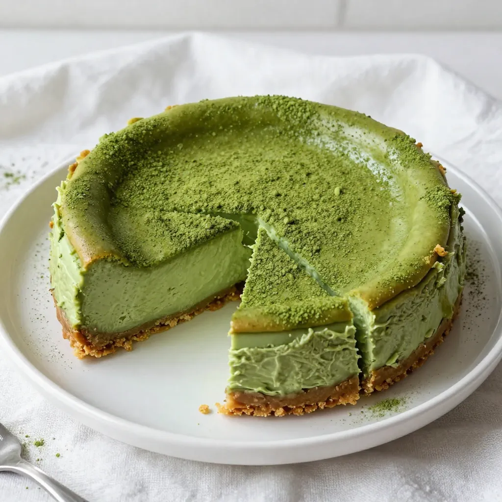 For a delicious matcha green tea cheesecake, gather these key ingredients: - 1 ½ cups graham cracker crumbs - ½ cup unsalted butter, melted - 2 tablespoons granulated sugar (for the crust) - 16 oz cream cheese, softened - ¾ cup granulated sugar (for the filling) - 2 tablespoons matcha green tea powder - 1 teaspoon vanilla extract - 3 large eggs - 1 cup sour cream - 1 tablespoon lemon juice These ingredients create a creamy and rich dessert. The matcha powder gives it a lovely green color and unique flavor. When choosing matcha powder, I suggest looking for high-quality brands. Some trusted brands include: - Matcha Konomi: This brand offers vibrant, fine matcha that works well in desserts. - Encha: Known for its pure, organic matcha, Encha is great for baking. - Jade Leaf: This brand provides a smooth, flavorful matcha perfect for cheesecakes. Using good matcha enhances your cheesecake's taste and color. If you need alternatives for cream cheese or sugar, here are some options: - Cream Cheese Substitutes: You can use Greek yogurt or silken tofu for a lighter option. These will alter the texture slightly but still create a lovely cheesecake. - Sugar Substitutes: Try using coconut sugar or honey if you want a different sweetness. Keep in mind that honey may change the texture a bit. These substitutions can help you adapt the recipe to your needs while keeping it tasty. Enjoy making your matcha green tea cheesecake! {{ingredient_image_1}} Start by preheating your oven to 325°F (160°C). In a medium bowl, combine 1 ½ cups of graham cracker crumbs, ½ cup of melted unsalted butter, and 2 tablespoons of granulated sugar. Mix well until everything sticks together. Next, press this mixture firmly into the bottom of a 9-inch springform pan. This forms a solid base for your cheesecake. Bake the crust for 10 minutes, then take it out and let it cool. In a large mixing bowl, beat 16 oz of softened cream cheese with ¾ cup of granulated sugar. Mix until you achieve a smooth and creamy texture. Then, add 2 tablespoons of matcha green tea powder and 1 teaspoon of vanilla extract. Blend these ingredients until they are well combined. Now, it’s time to add the eggs. Add 3 large eggs one at a time. Mix on low speed after each egg to avoid too much air. This helps prevent cracks in your cheesecake. Finally, mix in 1 cup of sour cream and 1 tablespoon of lemon juice until just combined. Be careful not to overmix. Pour the filling over your cooled crust in the springform pan. Bake in the preheated oven for about 50 to 60 minutes. You want the edges to be set while the center has a slight jiggle. After baking, turn off the oven but leave the cheesecake inside for an additional hour. This gentle cooling helps the cheesecake set perfectly. Once an hour passes, let the cheesecake cool at room temperature for another hour. Then, refrigerate it for at least 4 hours or overnight to fully set. When ready to serve, carefully remove it from the springform pan, slice it, and enjoy your delicious matcha green tea cheesecake! To make your matcha green tea cheesecake creamy, focus on the cream cheese. Ensure it is soft and at room temperature before mixing. This helps create a smooth filling. Use a mixer on low speed to blend the cream cheese and sugar. This keeps air out and avoids a fluffy texture. When adding eggs, do it one at a time. Mix each egg in slowly to avoid lumps. Overmixing can lead to a dense texture. Finally, the addition of sour cream adds richness and helps keep the cheesecake moist. Cracks can spoil your beautiful cheesecake. To prevent this, follow a few simple steps. First, avoid overmixing the batter. Too much air creates cracks as it bakes. Second, bake at a lower temperature. Set your oven to 325°F (160°C) for even cooking. When baking, leave the cheesecake in the oven after it is done. Turn off the oven and let it cool for one more hour inside. This gradual cooling helps prevent cracks. Lastly, always chill the cheesecake for at least four hours before slicing. A cold cheesecake is less likely to crack. Serve your matcha cheesecake with fresh berries for a burst of flavor. Strawberries or raspberries add a lovely color contrast. Dust the top with extra matcha powder for a beautiful finish. If you want a creamy touch, add a dollop of whipped cream. For a crunchy element, sprinkle some crushed nuts on top. Pair your cheesecake with a cup of green tea for a delightful experience. This combo enhances the matcha flavor and makes each bite special. Pro Tips Chill for Perfect Texture: Allow the cheesecake to chill in the refrigerator for at least 4 hours, or preferably overnight. This helps set the flavors and achieve a creamy texture. Prevent Cracks: To avoid cracks in the cheesecake, mix the filling on low speed and incorporate eggs one at a time. Overmixing can introduce too much air. Use Room Temperature Ingredients: Ensure that the cream cheese and eggs are at room temperature before mixing. This allows for a smoother batter and better incorporation of ingredients. Serve with Fresh Toppings: Enhance the flavor of your cheesecake by serving it with fresh berries or a dusting of matcha powder. This adds a pop of color and freshness to each slice. {{image_2}} To make a gluten-free matcha cheesecake, swap regular graham crackers for gluten-free ones. You can find these at most grocery stores. Use the same amount of crumbs and butter in your crust. This small change keeps the same delicious taste while being gluten-free. You can add chocolate or citrus to your matcha cheesecake. For chocolate, mix in ½ cup of melted dark chocolate into your filling. This creates a rich blend of matcha and chocolate. For a citrus twist, add the zest of one orange or lemon to the filling. This brightens the flavor and adds a nice touch. A no-bake matcha cheesecake is easy and quick. Instead of baking, chill the cheesecake to set it. Use the same filling ingredients but add ¼ cup of powdered sugar for sweetness. Use a mix of cream cheese and whipped cream for a lighter texture. Pour the filling into the crust and chill for at least four hours. This gives you a creamy, refreshing treat without turning on the oven. To keep your matcha cheesecake fresh, wrap it well. Use plastic wrap or foil to cover the whole cheesecake. This helps to stop air from making it dry. You can also place slices in an airtight container. Store it in the fridge for up to five days. Keep it on a shelf, not in the door, for best results. Freezing is a great way to save extra cheesecake. First, slice the cheesecake into pieces. Wrap each piece in plastic wrap. Then, place the wrapped slices in a freezer bag. Squeeze out any air before sealing the bag. You can freeze it for up to three months. To enjoy it later, thaw the pieces in the fridge overnight. Reheating cheesecake is simple. If you want it warm, place a slice on a plate. Cover it with a damp paper towel to keep it moist. Microwave it for about 15-20 seconds. Check if it's warm enough. Avoid overheating, as it can change the texture. Enjoy your cheesecake slightly warm or cold, as you prefer! Matcha is a special type of green tea. It comes from grinding whole tea leaves into a fine powder. This means you consume the entire leaf, not just steep it. Regular green tea is made by steeping the leaves in hot water. With matcha, you get a richer taste and more nutrients. It has a bright green color and a unique, earthy flavor. Yes, you can make matcha cheesecake without eggs! You can use substitutes like silken tofu or unsweetened applesauce. These ingredients help bind the filling without eggs. Just keep in mind that the texture may change slightly. The cheesecake may be denser but still delicious. Matcha cheesecake lasts about 5 to 7 days in the fridge. To keep it fresh, store it in an airtight container. This helps prevent it from drying out. If you see any signs of spoilage, it's best to toss it. Enjoy your cheesecake while it’s fresh for the best taste! In this article, we explored the ingredients and techniques to create a delicious matcha green tea cheesecake. You learned about key components, useful tips, and variations. From making the crust to preventing cracks, each step is vital for success. Remember to try different flavors and storage methods for your cheesecake. With these insights, you can confidently bake a stunning treat that everyone will enjoy. Happy baking!