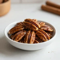 To make Maple Cinnamon Roasted Pecans, you will need: - 2 cups pecan halves - 1/4 cup pure maple syrup - 2 tablespoons unsalted butter, melted - 1 teaspoon ground cinnamon - 1/4 teaspoon salt - 1/8 teaspoon ground nutmeg (optional) - 1/4 teaspoon vanilla extract If you don’t have pecans, you can use walnuts or almonds. These nuts work well too. For the maple syrup, honey or agave syrup can replace it. The flavor will change a bit but will still taste good. If you want less sugar, use a sugar substitute. You can skip the nutmeg if you don’t have it. The cinnamon and vanilla will still give great flavor. When buying pecans, look for ones that are plump and shiny. Avoid nuts that are shriveled or have dark spots. Fresh pecans should smell sweet and nutty. If they smell stale or off, don’t buy them. Always check the date on the package. If you can, buy from a local store or market. This often means fresher nuts. If you can, taste a few before you buy. This helps you find the best flavor. {{ingredient_image_1}} First, set your oven to 350°F (175°C). This heat makes the pecans crisp. Next, line a baking sheet with parchment paper. This small step helps with cleanup later. In a large bowl, mix together simple and tasty ingredients. Start with 2 tablespoons of melted unsalted butter. Then add 1/4 cup of pure maple syrup. Sprinkle in 1 teaspoon of ground cinnamon and 1/4 teaspoon of salt. If you like, add 1/8 teaspoon of nutmeg for an extra kick. Finally, pour in 1/4 teaspoon of vanilla extract. Whisk until the mixture is smooth and well blended. Now, it's time to add the pecans. Pour in 2 cups of pecan halves and stir gently. You want each pecan to shine with that maple goodness. Next, spread the pecans in a single layer on your prepared baking sheet. Roast them in the oven for about 15-20 minutes. Remember to stir them halfway through. This helps them cook evenly. Watch closely as they near the end. You want them golden brown and fragrant, but not burnt. When they’re ready, take them out and let them cool completely on the baking sheet. As they cool, they will harden. If you see clusters, just break them apart before storing. Enjoy your tasty snack! To avoid burning your pecans, keep an eye on them. Set a timer for 15 minutes. Stir the pecans halfway through to help them roast evenly. If they start to smell strong or darken too much, take them out right away. Remember, they can burn fast at the end. For even coating, mix your syrup and spices well before adding the pecans. Use a large bowl so you have space to stir. Add the pecans to the bowl and gently fold them in. Make sure each pecan gets a nice layer of the sweet mixture. This step is key for great flavor. Pecans are done when they are golden brown and smell nutty. Check them around the 15-minute mark. You can also taste one to see if it’s crunchy and flavorful. If they need more time, roast them for a few more minutes. Just remember to watch closely to keep them from burning. Pro Tips Check for Freshness: Ensure your pecans are fresh for the best flavor and texture. Stale nuts can ruin the dish. Variations on Spice: Experiment with different spices like cayenne pepper for a spicy kick or cocoa powder for a chocolatey twist. Storage Secrets: Store the roasted pecans in an airtight container at room temperature for up to two weeks to keep them crunchy. Serving Suggestions: Use these roasted pecans as a topping for salads, oatmeal, or desserts to add a sweet and crunchy element. {{image_2}} You can switch pecans for other nuts. Walnuts, almonds, or cashews work well. Each nut brings its own flavor. Walnuts add a rich, earthy taste. Almonds offer a nice crunch. Cashews are creamy and sweet. You can spice things up with different flavors. Try adding cayenne for heat. A pinch of chili powder gives a nice kick. You can also use cardamom for a warm, sweet touch. Experiment with your favorite spices! If you want to change the sweetness, use honey or agave. Honey adds a floral note, while agave is milder. Both options work in the recipe. Just keep the same amount as maple syrup. To keep your maple cinnamon roasted pecans fresh, store them in a cool, dry place. Avoid direct sunlight and heat. The best way to keep them fresh is to use an airtight container. This keeps air and moisture out, helping them stay crunchy. I recommend using glass jars or plastic containers with tight seals. These options work well because they do not let air in. If you want to store them for a long time, consider vacuum-sealing them. This will keep them fresh for even longer. You can store maple cinnamon roasted pecans for up to two weeks at room temperature. If you keep them in the fridge, they can last for about a month. Freezing them extends their life to about three months. Just make sure they are in an airtight container to prevent freezer burn. Yes, you can make Maple Cinnamon Roasted Pecans ahead of time. They taste great even after a few days. Just store them in an airtight container. They stay fresh for about a week. If you want to keep them longer, you can freeze them. Just thaw them before serving. Roasting pecans takes about 15 to 20 minutes. First, preheat your oven to 350°F (175°C). Spread the pecans on a baking sheet. Stir them halfway through to ensure they roast evenly. Keep an eye on them towards the end. You want them golden brown, not burnt! You can find pre-made Maple Cinnamon Roasted Pecans at many grocery stores. Look in the snack aisle or near the nuts. Health food stores might carry them too. You can also check online. Many brands sell them through their websites or on sites like Amazon. You now have all the tools to make tasty Maple Cinnamon Roasted Pecans. We covered the ingredients you need, how to prepare and coat them, and even tips for baking perfectly. Remember, fresh pecans and the right spices make a big difference. From storage tips to tasty variations, you can customize this recipe to your liking. I hope you enjoy making and sharing these delicious nuts. Happy roasting!