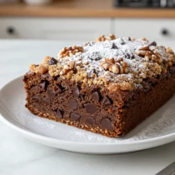 To make this Chocolate Chip Coffee Cake, you'll need these simple ingredients: - 2 cups all-purpose flour - 1 cup granulated sugar - ½ cup unsalted butter, softened - 1 cup sour cream - 2 large eggs - 1 teaspoon vanilla extract - 1 teaspoon baking powder - ½ teaspoon baking soda - ½ teaspoon salt - 1 cup semi-sweet chocolate chips - 1 teaspoon cinnamon - ¼ cup brown sugar (for streusel topping) - ½ cup chopped walnuts or pecans (optional, for added crunch) - All-purpose flour: This is the base of the cake. You can use whole wheat flour for a healthier option. It may change the texture slightly. - Granulated sugar: For sweetness, you can swap in coconut sugar or brown sugar if you prefer a richer taste. - Unsalted butter: I recommend this for better control over salt levels. You could use coconut oil or vegan butter for a dairy-free option. - Sour cream: This adds moisture and tang. Greek yogurt works well as a substitute. - Eggs: They help bind the cake. If you're vegan, use flax eggs (1 tablespoon of flaxseed meal with 2.5 tablespoons of water per egg). - Chocolate chips: Semi-sweet is classic, but feel free to use dark or milk chocolate for different sweetness levels. To enhance your Chocolate Chip Coffee Cake, consider these add-ins: - Chopped nuts: Walnuts or pecans add a nice crunch and nutty flavor. - Fruit: Add fresh berries like blueberries or raspberries for a fruity twist. - Zest: Lemon or orange zest brightens the flavor. - Spices: A pinch of nutmeg or cardamom can give it a warm, cozy taste. {{ingredient_image_1}} To start, gather your ingredients. You need: - 2 cups all-purpose flour - 1 cup granulated sugar - ½ cup unsalted butter, softened - 1 cup sour cream - 2 large eggs - 1 teaspoon vanilla extract - 1 teaspoon baking powder - ½ teaspoon baking soda - ½ teaspoon salt - 1 cup semi-sweet chocolate chips - 1 teaspoon cinnamon - ¼ cup brown sugar (for streusel topping) - ½ cup chopped walnuts or pecans (optional) Make sure all ingredients are at room temperature. This helps them mix together better. Grease and flour your 9-inch round cake pan or a 9x13-inch baking dish. This step prevents the cake from sticking. 1. Preheat your oven to 350°F (175°C). This ensures even baking. 2. In a large bowl, cream the softened butter and granulated sugar. Mix until light and fluffy, about 3-4 minutes. 3. Add the eggs one at a time. Mix well after each addition. Incorporate the vanilla extract and sour cream until fully combined. 4. In another bowl, whisk together the flour, baking powder, baking soda, salt, and cinnamon. 5. Gradually add the dry mix to the wet mixture. Mix just until combined. Avoid overmixing. 6. Fold in the chocolate chips gently. Make sure they are evenly spread in the batter. 7. Pour half of the batter into your prepared pan. Spread it out evenly. 8. In a small bowl, mix brown sugar and walnuts or pecans for the streusel topping. Sprinkle half of this mixture over the first layer of batter. 9. Spread the rest of the batter on top. Add the remaining streusel on top. 10. Bake for 30-35 minutes. A toothpick inserted in the center should come out clean. 11. Let the cake cool in the pan for about 10 minutes. Then, transfer it to a wire rack to cool completely. To check if your cake is done, use a toothpick. Insert it into the center of the cake. If it comes out clean, your cake is ready. If it has batter on it, bake for a few more minutes. Keep checking every few minutes until it’s done. Enjoy the rich aroma as it bakes! To make the best chocolate chip coffee cake, you need to focus on key steps. Start with room-temperature ingredients. This helps the batter mix well. I always use fresh baking powder and baking soda for a good rise. When measuring flour, spoon it into the cup and level it off. Pressing it down can add too much flour and make the cake dense. Mix the butter and sugar until light and fluffy. This step adds air to the cake. Don’t overmix once you add the dry ingredients. A few lumps are fine. This keeps the cake soft. Folding in the chocolate chips gently ensures they are spread evenly. One common mistake is overbaking the cake. Keep a close eye on it after 30 minutes. A toothpick should come out clean but not dry. Another mistake is skipping the cooling time. Let it cool in the pan for 10 minutes. This helps it set and makes it easier to transfer. Don’t forget to grease and flour your pan well. This prevents sticking. If you use nuts, chop them evenly. Large pieces can sink to the bottom. Lastly, don’t rush the baking process. Good things take time! Serve your chocolate chip coffee cake warm, dusted with powdered sugar. A slice of this cake pairs perfectly with a hot cup of coffee. For a fun twist, try serving it with whipped cream or ice cream. You can also add fresh fruit, like berries, for a bright touch. If you want to impress guests, add a drizzle of chocolate sauce on top. This makes each slice look fancy. Enjoying this cake with friends and family makes it even better! Pro Tips Use Room Temperature Ingredients: Ensuring your butter, eggs, and sour cream are at room temperature will help create a smoother batter and result in a more tender cake. Don’t Overmix the Batter: Mix just until the dry ingredients are incorporated to avoid a dense cake. A few lumps are perfectly fine! Customize Your Toppings: Feel free to experiment with different nuts or even add a swirl of caramel for an extra layer of flavor. Check for Doneness: Use a toothpick to test for doneness; it should come out clean or with a few moist crumbs, but not wet batter. {{image_2}} To make a gluten-free version, swap the all-purpose flour for a gluten-free blend. Most blends work well, but check for one that includes xanthan gum. This helps mimic the texture of regular flour. Use the same amount—2 cups. The cake will still be tasty and moist with this change. If you want to cut down on sugar, use a sugar substitute. Stevia or monk fruit can work well. You can also reduce the granulated sugar to ¾ cup without losing flavor. For a dairy-free cake, replace the sour cream with a dairy-free yogurt. Almond or coconut yogurt works nicely here. You can get creative with flavors. Here are some ideas: - Nutty: Add ½ cup of chopped walnuts or pecans to the batter. This gives a crunchy texture. You can also sprinkle more on top for added crunch. - Fruity: Mix in 1 cup of fresh berries, like blueberries or raspberries. They add a nice tartness that pairs well with chocolate. - Spicy: For a twist, add ¼ teaspoon of nutmeg or cardamom along with the cinnamon. This gives the cake a warm, spicy taste. Feel free to mix and match these ideas. Each change can make your cake unique! To store leftover chocolate chip coffee cake, place it in an airtight container. You can also wrap it tightly with plastic wrap. This keeps the cake fresh and moist for days. Store it at room temperature for up to three days. If you want to keep it longer, refrigeration is a good option. Just remember that cold air can dry it out, so wrap it well. Freezing is a great way to save any extra cake. First, let the cake cool completely. Then, slice it into pieces. Wrap each slice in plastic wrap. After that, place the wrapped slices in a freezer-safe bag or container. You can freeze the cake for up to three months. It will still taste delicious when you're ready to enjoy it later. When you want to eat the cake again, reheating is key. If it’s frozen, let it thaw in the fridge overnight. For warm cake, preheat your oven to 350°F (175°C). Place the slices on a baking sheet. Heat for about 10-15 minutes. You can also use a microwave. Heat slices for about 15-20 seconds. Enjoy the tasty flavors as they come back to life! This cake stays moist because of two key ingredients: sour cream and butter. Sour cream adds a rich texture. It keeps the cake soft and fluffy. Using softened butter also helps create a light batter. When you cream the butter and sugar, it adds air into the mix. This step is crucial for a moist cake. Yes, you can use many types of chocolate chips. Semi-sweet is a classic choice. However, you can also try dark chocolate or milk chocolate. If you want a twist, use white chocolate chips for a sweeter taste. You could even mix them for a fun flavor blend. Just remember to keep the amount the same for best results. To make a vegan version, swap out the eggs and sour cream. You can use flax eggs instead of regular eggs. Mix 1 tablespoon of ground flaxseed with 2.5 tablespoons of water for each egg. For sour cream, use dairy-free yogurt. Coconut yogurt or almond yogurt works well. Use vegan butter instead of regular butter. This will keep your cake tasty and plant-based. In this article, we explored how to make a delicious Chocolate Chip Coffee Cake. You learned about the key ingredients, baking steps, and tips for success. We also covered variations, storage methods, and answered common questions. Remember to try different add-ins for great flavor. With patience and care, your cake will impress everyone. Enjoy your baking journey and share your tasty treats!