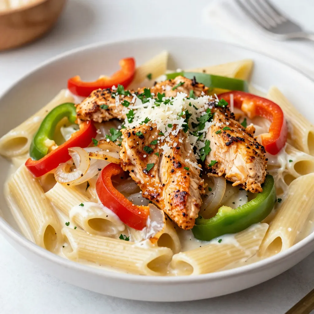 To make Spicy Cajun Chicken Pasta, you need the following main ingredients: - 2 chicken breasts, sliced - 8 oz pasta (penne or fettuccine) - 1 bell pepper, sliced (red or green) - 1 medium onion, sliced - 3 cloves garlic, minced - 1 can diced tomatoes (14 oz) - 1 cup heavy cream These ingredients are key to creating a rich and hearty meal. Chicken adds protein and texture. Pasta gives it a nice base. Bell peppers and onions bring sweetness and crunch. Garlic adds a strong flavor to the dish. Diced tomatoes add acidity, while heavy cream brings creaminess. The flavor comes from the right seasonings and condiments. Here’s what you need: - 1 tablespoon Cajun seasoning - 1 tablespoon olive oil - Salt and pepper to taste Cajun seasoning gives the dish its signature kick. Olive oil helps cook the chicken and vegetables. Season with salt and pepper to enhance all the flavors. To make your dish look and taste even better, consider these garnishes: - Fresh parsley, chopped (for garnish) - Grated Parmesan cheese (for serving) Fresh parsley adds a pop of color and freshness. Grated Parmesan gives a savory finish that complements the creamy sauce. These simple touches elevate your meal. {{ingredient_image_1}} First, slice the chicken breasts into thin pieces. Place them in a bowl. Add one tablespoon of Cajun seasoning. Mix well to coat the chicken. Let it sit for at least 15 minutes. This step boosts the flavor. Bring a large pot of salted water to a boil. Add 8 oz of pasta, either penne or fettuccine. Cook it according to the package instructions. Aim for al dente texture. Once done, drain the pasta and set it aside. In a large skillet, heat one tablespoon of olive oil over medium heat. Add the marinated chicken to the skillet. Cook the chicken for about 6-8 minutes until it turns golden brown. Remove the chicken and set it aside. In the same skillet, add sliced bell pepper and onion. Sauté for about 5 minutes until they soften. Then, add three cloves of minced garlic. Cook for one more minute until it smells great. Pour in one can of diced tomatoes, along with their juices. Stir and let it simmer for 2-3 minutes. Next, add one cup of heavy cream. Stir well and let it simmer on low heat for about 5 minutes. This thickens the sauce nicely. Return the cooked chicken to the skillet. Add the drained pasta. Mix everything gently until the pasta is fully coated in the creamy sauce. Season with salt and pepper to taste. Make sure every bite packs a punch. Plate the pasta in bowls. Garnish with chopped fresh parsley. Add a generous sprinkle of grated Parmesan cheese on top. This adds flavor and looks great, too! Enjoy your Spicy Cajun Chicken Pasta with friends or family. Marinating the chicken makes a big difference. Start by mixing sliced chicken with Cajun seasoning in a bowl. Let it sit for at least 15 minutes. This time allows the spices to soak in. You can even marinate it overnight for more flavor. The longer, the better! This step adds a tasty kick to your dish. For this dish, penne or fettuccine works best. Both shapes hold the sauce well. Penne has ridges that catch the creamy sauce. Fettuccine offers a nice, flat surface for flavor. You can pick either based on your preference. Just remember to cook the pasta until it is al dente. This gives it a perfect chewy bite. You can adjust the spice level easily. If you like it mild, use less Cajun seasoning. Start with half a tablespoon and taste as you go. For a spicier kick, add more seasoning or some red pepper flakes. Always remember to taste your dish before serving. This way, you can find the right balance for your taste buds. Pro Tips Marinate for More Flavor: Allowing the chicken to marinate for at least 30 minutes will enhance the Cajun flavors. For best results, marinate it overnight in the refrigerator. Use Fresh Ingredients: Fresh bell peppers and onions not only add vibrant color but also improve the dish's overall flavor and texture. Adjust Spice Levels: If you prefer a milder dish, reduce the amount of Cajun seasoning. Conversely, add a pinch of cayenne pepper for extra heat. Perfect Pasta Cooking: To prevent overcooking, remember to drain the pasta just before it's al dente, as it will continue to cook when mixed with the hot sauce. {{image_2}} You can add more veggies to your Spicy Cajun Chicken Pasta. Try adding spinach, zucchini, or mushrooms. These will bring color and flavor. Chop them into small pieces for even cooking. Add them when you sauté the bell pepper and onion. They’ll cook quickly and soak up the sauce. If you want to switch up the protein, turkey or shrimp works well. For turkey, use ground turkey for a leaner dish. Cook it until it's no longer pink, and then mix it with the sauce. For shrimp, add them just after the veggies. Cook them until they turn pink, about 3-4 minutes. Both options keep the meal tasty and filling. You can make this dish vegetarian or vegan with easy swaps. Use mushrooms or jackfruit instead of chicken. Replace heavy cream with coconut milk or cashew cream for a vegan version. These ingredients will keep the dish creamy and rich. You’ll still get a delicious flavor with every bite. After making Spicy Cajun Chicken Pasta, let it cool. Place the pasta in an airtight container. It stays fresh for about 3 to 4 days in the fridge. Make sure to seal the container tightly. This helps keep the flavors intact. You can also store the chicken and sauce separately. This way, the pasta won’t get soggy. To freeze, let the pasta cool completely. Use a freezer-safe container or a heavy-duty freezer bag. It can last for up to 3 months in the freezer. When you're ready to eat, thaw in the fridge overnight. This keeps it safe and tasty. Do not freeze the pasta with the sauce for best results. To reheat, you can use the microwave or stovetop. If using the microwave, heat in short bursts. Stir in between to avoid hot spots. If you prefer the stovetop, add a splash of cream or broth. This helps keep the sauce creamy. Heat over medium-low until hot. Enjoy your delicious meal again! Cajun seasoning is a blend of spices. It often includes paprika, cayenne, garlic powder, and onion powder. This mix gives food a bold, spicy flavor. It comes from the Cajun people of Louisiana. You can buy it pre-made or make your own at home. Yes, you can use different pasta shapes. Penne and fettuccine work well, but feel free to explore. Bowtie or rotini are also great options. Just cook the pasta until it's al dente. Drain it and mix it into the sauce. To add more heat, use extra Cajun seasoning. You can also add red pepper flakes. Another option is to mix in sliced jalapeños or hot sauce. Adjust to your taste to find the perfect spice level. Several side dishes complement this pasta. A fresh garden salad adds crunch and lightness. Garlic bread is also a tasty option, perfect for soaking up sauce. Roasted vegetables can round out your meal nicely. Choose sides based on what you like! This article shows how to make Spicy Cajun Chicken Pasta with ease. We covered the main ingredients, cooking steps, and ways to adjust flavors. I shared tips for flavor and new ideas for variations. Storing the dish properly will help keep it fresh. When you try this recipe, feel free to tweak it. It’s all about making it your own. Enjoy your cooking and share the dish with friends!