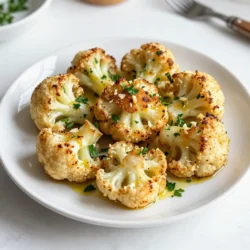For a tasty Garlic Parmesan Roasted Cauliflower, you need simple ingredients. Here’s what you will need: - 1 large head of cauliflower, cut into florets - 4 cloves garlic, minced - 1/3 cup grated Parmesan cheese - 1/4 cup olive oil - 1 teaspoon Italian seasoning - 1/2 teaspoon red pepper flakes (optional) - Salt and pepper to taste - Fresh parsley, chopped (for garnish) Each ingredient adds flavor and makes this dish special. The cauliflower serves as the base. Garlic gives it a bold taste. Parmesan adds a rich, cheesy note. Olive oil helps everything roast nicely. Italian seasoning brings in herbs for extra aroma. Red pepper flakes, if you choose, add heat. Salt and pepper balance all the flavors. Lastly, fresh parsley gives a pop of color and freshness when you serve it. These ingredients work together beautifully, making your side dish both easy and delicious. Get ready to enjoy a fun cooking experience! {{ingredient_image_1}} 1. Start by preheating your oven to 425°F (220°C). This high heat helps the cauliflower roast nicely. 2. Line a baking sheet with parchment paper. This makes cleanup easy and helps the cauliflower not stick. 3. In a large bowl, take your cauliflower florets and add minced garlic, olive oil, Italian seasoning, red pepper flakes, salt, and pepper. Mix well until all the florets are coated. 1. Spread the seasoned cauliflower in a single layer on the lined baking sheet. Give them room to roast evenly. 2. Place the baking sheet in the oven and roast for about 25-30 minutes. Halfway through, stir the cauliflower to ensure even roasting. You want them to be golden brown and tender. 1. In the last five minutes of roasting, sprinkle the grated Parmesan cheese over the cauliflower. This will melt and create a tasty crust. 2. Once done, take the baking sheet out of the oven. Garnish your roasted cauliflower with fresh chopped parsley before serving. This adds a pop of color and flavor. To get the best texture, choose a large head of cauliflower. Cut it into small florets. Smaller pieces roast better and cook faster. They become crispy on the outside and tender inside. For perfect seasoning, use fresh garlic. Minced garlic packs a big flavor punch. Olive oil helps the spices stick and adds richness. Don’t skip the salt and pepper, as they enhance all the flavors. This dish pairs well with many main dishes. It complements chicken, fish, or pasta. You can serve it next to a fresh salad or grain bowl for a balanced meal. For the best accompaniments, try a squeeze of lemon juice. This adds brightness and freshness. You can also top it with a dollop of yogurt or a sprinkle of nuts for extra texture. Pro Tips Use Fresh Garlic: Freshly minced garlic will give a stronger and more aromatic flavor compared to pre-minced garlic from a jar. Customize the Cheese: Feel free to experiment with other cheeses like Pecorino or Gruyère for a different flavor profile. Control the Heat: Adjust the amount of red pepper flakes according to your preference for spiciness; omit them for a milder dish. Garnish for Freshness: Adding fresh parsley not only enhances the presentation but also adds a burst of freshness to the dish. {{image_2}} You can easily modify this recipe to meet different diets. If you want a vegan version, skip the Parmesan cheese. Instead, try nutritional yeast. It adds a cheesy flavor without dairy. You can also use a vegan cheese that melts well for a similar taste. For a gluten-free option, this recipe is already safe! The ingredients do not contain gluten. Just ensure that any additional spices or herbs you add are gluten-free. Always check labels to be sure. To change up the flavor, consider adding more herbs. Oregano or thyme works great with garlic. You can also add a pinch of cumin for a warm taste. Want some zest? A squeeze of lemon juice can brighten the dish. If you want to switch the cheese, try using Asiago or Pecorino. Both add a nice kick. You can also mix in some shredded mozzarella for extra creaminess. Experimenting with these flavors makes the dish fun and unique! To keep your garlic Parmesan roasted cauliflower fresh, store it in an airtight container. Make sure to let it cool to room temperature first. This helps prevent moisture build-up, which can make the cauliflower soggy. For the best flavor, eat leftovers within three days. If you want to keep it longer, consider freezing it. Place the cooled cauliflower in a freezer-safe bag or container. It can last up to three months in the freezer. When reheating, aim to keep the cauliflower crispy. The best method is to use an oven. Preheat your oven to 350°F (175°C). Spread the cauliflower on a baking sheet and heat for about 10-15 minutes. This method helps restore its crunch. You can also use a microwave for quick reheating. Just cover it with a damp paper towel and heat for 1-2 minutes. Be careful not to overcook it, or the texture may become mushy. Enjoy your tasty side dish! You can prepare garlic Parmesan roasted cauliflower a few hours in advance. Cut the cauliflower into florets and mix it with garlic, olive oil, and spices. Place the mixture in the fridge. When you're ready to cook, just spread the florets on a baking sheet and roast. This method saves time and makes for a quick meal. Yes, you can use frozen cauliflower. However, thaw it first and drain any excess water. Frozen cauliflower may not get as crispy as fresh, but it will still taste great. Adjust the cooking time, as frozen florets might need a few extra minutes to roast. While Parmesan is a classic choice, feel free to experiment! Cheddar adds a sharp flavor. Feta cheese offers a salty kick, while mozzarella gives a creamy texture. Try mixing different cheeses for a unique taste that suits your preference. In this blog post, you learned how to make garlic Parmesan roasted cauliflower. We covered the key ingredients, easy preparation steps, and roasting tips. I shared variations for different diets and discussed how to store and reheat leftovers. Trying new recipes can be fun and rewarding. With this dish, you enjoy taste and health. I hope you explore these ideas and make them your own. Happy cooking!