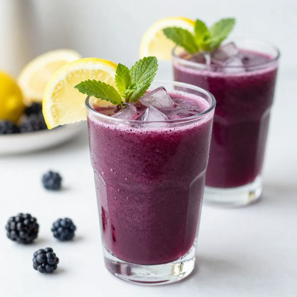 - Fresh vs. Frozen Blackberries You can use fresh or frozen blackberries for this slush. Fresh blackberries give a bright flavor and vibrant color. Frozen blackberries make it easy and quick. They also help chill the drink without extra ice. - Choosing the Right Lemons Pick lemons that are bright yellow and feel heavy for their size. This means they’re juicy. Always use fresh lemon juice for the best taste. Bottled juice lacks the bright flavor of fresh lemons. - Alternative Sweeteners You can swap granulated sugar for honey or agave syrup. This can add a unique taste. If you want a low-calorie option, try stevia or monk fruit sweetener. Adjust the amount to your taste. - Best Mint Options Fresh mint leaves make a lovely garnish. Spearmint and peppermint are great choices. They add a cool flavor and nice color to your drink. - Creative Garnishing Ideas You can add lemon slices for a pop of color. Consider using edible flowers for a fancy touch. A few whole blackberries on top can also look nice. - Blender Selection A high-speed blender works best for this slush. It crushes ice and blends the blackberries smoothly. If you have a standard blender, it will still work but may take longer. - Strainer Types A fine mesh strainer or sieve helps remove seeds. This makes your slush smooth. If you don’t have one, a clean dish towel can work in a pinch. - Pitcher Recommendations Use a large pitcher to hold your lemonade. Glass or plastic works fine. Make sure it has enough space for mixing and serving. {{ingredient_image_1}} - Blending the Ingredients Start by placing 2 cups of fresh blackberries in your blender. If you have frozen blackberries, those work too! Next, add 1 cup of freshly squeezed lemon juice. Then, pour in 1 cup of granulated sugar. To this mix, add 2 cups of cold water. Blend on high until everything is smooth. - Straining for Smoothness After blending, take a fine mesh sieve and pour the mixture through it into a large pitcher. Use a spatula or spoon to press the mixture gently. This step helps remove seeds and ensures a smooth drink. - Blending in Ice Now, add 2 cups of ice cubes to your blender. Pour in half of the blackberry lemonade mixture you just made. Blend this until the ice is crushed and the drink looks slushy. It should be thick but still pourable. - Achieving the Perfect Slushiness Repeat the blending with the rest of the mixture and another 2 cups of ice. Blend until it reaches a slushy texture. You want it to be icy and thick, perfect for a hot day. - How to Present the Slush For a lovely presentation, serve the slush in chilled glasses. The cold glass helps keep the drink refreshing. You can fill each glass to the top, making it look inviting. - Chilling Glasses for Better Taste To chill your glasses, place them in the freezer for about 10 minutes before serving. This small step enhances the drink's taste and keeps it icy longer. Garnish your slush with lemon slices and fresh mint leaves for a beautiful finish. - Adjusting Sweetness Levels: You can change the sweetness based on your taste. If you like it sweeter, add more sugar. If you want less sugar, try using honey or agave syrup. Taste the mixture before blending the ice to get it just right. - Ensuring Smooth Consistency: Blend the blackberry mixture until it is very smooth. This makes the slush creamy and enjoyable. Strain the mixture well to remove seeds. A fine mesh sieve helps with this. You want a silky texture for the best drink. - How to Store Leftovers: If you have slush left over, keep it in a sealed container. Place it in the fridge for up to 2 days. Stir it before serving to bring back some of its texture. - Freezing Options for Future Use: You can freeze the slush for later. Pour it into ice cube trays or a freezer-safe container. When you want to enjoy it again, blend the frozen slush with a splash of cold water for a fresh treat. - Adding Herbs or Spices: Herbs like mint or basil can add a fresh twist to your slush. Add a few leaves to the blender for a new flavor. A pinch of ginger or cinnamon can also give it a unique kick. - Combining with Other Fruits: Mix in other fruits for extra flavor. Strawberries, raspberries, or peaches work great. Just adjust the sugar to match the sweetness of the new fruits. This makes your slush even more exciting! Pro Tips Use Fresh Blackberries: Fresh blackberries will provide the best flavor and sweetness. If using frozen, make sure they are unsweetened to control the sugar level. Adjust Sweetness: Feel free to adjust the amount of sugar based on your taste preference and the tartness of the lemons. Taste the mixture before adding all the sugar. Chill Your Glasses: For an extra refreshing experience, chill your serving glasses in the freezer for about 15 minutes before serving the slush. Add a Twist: Experiment with other fruits like raspberries or strawberries in combination with blackberries for a unique slush flavor. {{image_2}} You can switch things up by using other fruits. A raspberry lemonade slush is a fun twist. It combines tart raspberries with bright lemon juice. The taste is sweet and tangy, perfect for summer. A peach lemonade slush is another great option. Fresh peaches add a lovely sweetness. You blend them with lemon juice for a refreshing drink. This slush has a smooth, fruity flavor that is hard to resist. Want to elevate your slush? Try making blackberry lemonade slush cocktails. Add a splash of vodka or gin for a fun adult drink. This twist can make your slush great for parties. Another idea is to add a splash of sparkling water. It adds fizz and makes the drink even more refreshing. This variation is perfect for a sunny afternoon. You can also adapt this recipe for different seasons. A winter berry slush uses frozen berries. Combine them with lemon juice for a cool winter treat. It’s a great way to enjoy summer flavors in colder months. For a tropical summer twist, add pineapple or mango. These fruits mix well with blackberries. The result is a bright, sunny drink that feels like a vacation. To keep your Blackberry Lemonade Slush fresh, store it properly. - Refrigeration Guidelines: Place the slush in an airtight container. It stays best in the fridge for up to 2 days. Before serving, stir it again, as it may separate. - Freezer Storage Tips: For longer storage, freeze the slush in an airtight container. It can last up to 2 months. When ready to serve, let it thaw in the fridge overnight. - How Long It Lasts: Fresh slush lasts about 2 days in the fridge. If frozen, it can last for 2 months, but the texture may change slightly. - Signs of Spoilage: Look for changes in color or odd smells. If it tastes off or has ice crystals, it's time to toss it. - Creative Recipes to Use Extra Slush: Use leftover slush in smoothies or as a topping for yogurt. You can also mix it into sparkling water for a refreshing drink. - Making Popsicles from Slush: Pour the slush into popsicle molds and freeze. In a few hours, you'll have tasty popsicles for a hot day. You can use a sugar substitute like stevia or erythritol. These sweeteners taste great and add no calories. Replace the cup of sugar in the recipe with the same amount of your chosen substitute. Blend it with the blackberries and lemon juice. You can still enjoy the flavor without the sugar! Yes, you can use bottled lemon juice. However, fresh lemon juice tastes better. Bottled juice may have preservatives that change the flavor. If you use bottled juice, choose a brand with no added sugars. Measure the same amount as in the recipe. To prepare in advance, make the blackberry lemonade mixture first. Blend and strain it, then store it in the fridge. When ready to serve, blend the mixture with ice. This keeps the slush fresh and tasty! Absolutely! Adding alcohol can make this slush a fun adult drink. Vodka or gin pairs nicely with the flavors. Start with a shot per glass and adjust based on your taste. Mix it in just before serving for a refreshing twist. Many fruits mix well with blackberries. Try strawberries, raspberries, or peaches. These fruits add unique flavors and colors. You can blend them in the same step as the blackberries. Experiment to find your favorite combination! This article covered how to make a delicious blackberry lemonade slush. You learned about key ingredients, the best equipment, and step-by-step instructions. I shared tips for adding flavor and storing leftovers. Creating your own slush lets you be creative. You can try new fruits or make it sugary or sugar-free. Enjoy summer days with this refreshing drink. Try it out and enjoy every sip!