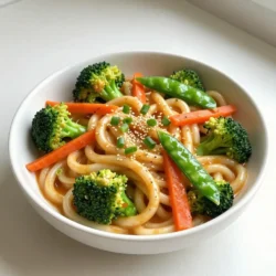 - 12 oz fresh udon noodles - 4 tablespoons unsalted butter - 6 cloves garlic, minced - 1-2 tablespoons red chili flakes (adjust to taste) - 2 tablespoons soy sauce - 1 tablespoon sesame oil - 1 cup broccoli florets - 1 cup snap peas - 1 carrot, julienned - 1 tablespoon green onions, chopped - Sesame seeds for garnish - Salt and pepper to taste Using fresh ingredients makes a big difference in flavor. I recommend fresh udon noodles over dried ones. They have a chewy texture that is perfect for this dish. Always choose high-quality butter, as it adds richness. Fresh garlic enhances the taste too. Look for bright green broccoli and snap peas. They should be firm and crisp. This ensures your meal is both delicious and visually appealing. If you can't find udon noodles, you can use rice noodles or even spaghetti. For the butter, olive oil works well, though it changes the flavor slightly. If you're avoiding soy sauce, try tamari or coconut aminos for a gluten-free option. Red chili flakes can be swapped for sriracha or fresh chili for heat. You can mix in other veggies like bell peppers or zucchini if you prefer. These swaps keep your meal flexible and fun. {{ingredient_image_1}} First, fill a large pot with water and add salt. Bring the water to a boil. Once boiling, add 12 oz of fresh udon noodles. Cook the noodles for about 3-4 minutes, or until they are tender. Afterward, drain the noodles and rinse them under cold water. This stops the cooking process. Set the noodles aside for later. Next, take a large skillet or wok and set it over medium heat. Add 4 tablespoons of unsalted butter to the pan. Let the butter melt completely. Once melted, add 6 minced garlic cloves and 1-2 tablespoons of red chili flakes, depending on how spicy you want it. Sauté this mixture for about 1 minute. You want the garlic to smell great but not burn. Now it’s time to add some color and crunch! Toss in 1 cup of broccoli florets, 1 cup of snap peas, and 1 julienned carrot into the skillet. Stir-fry these veggies for around 4-5 minutes. You want them to be tender but still crisp. After the veggies are ready, add the drained udon noodles to the skillet. Drizzle with 2 tablespoons of soy sauce and 1 tablespoon of sesame oil. Use tongs to mix everything well, ensuring the noodles coat with the sauce. To finish, season your dish with salt and pepper to taste. Keep stir-frying for another 2-3 minutes to heat everything through. Once it’s all hot and mixed well, remove the skillet from the heat. Plate the noodles into bowls. For a lovely touch, sprinkle chopped green onions and sesame seeds on top as garnish. Enjoy your spicy garlic butter udon noodles! To make the best udon noodles, start with fresh noodles. They cook quickly, usually in just 3-4 minutes. Be sure to boil salted water. This adds flavor right from the start. After cooking, drain and rinse them under cold water. This stops the cooking and keeps them from sticking. For spice lovers, use 2 tablespoons of red chili flakes. If you prefer it milder, start with 1 tablespoon. You can always add more spice later, but you can't take it out once it's in. Taste as you go. This way, you can find the perfect heat for your meal. Don't let leftover veggies go to waste! Broccoli, snap peas, or even bell peppers work great. Just chop them up and add them to the skillet. You can mix and match based on what you have. This not only reduces waste but also makes your dish unique each time. Pro Tips Use Fresh Ingredients: Fresh udon noodles and seasonal vegetables enhance the flavor and texture of the dish. Adjust Spice Level: Customize the amount of red chili flakes based on your heat preference for a more personalized dish. Don’t Overcook the Veggies: Aim for tender-crisp vegetables to maintain their vibrant color and nutritional value. Garnish for Flavor: Adding green onions and sesame seeds not only adds visual appeal but also enhances the overall flavor profile. {{image_2}} You can make Spicy Garlic Butter Udon even tastier by adding proteins. Chicken is a great choice. Just sauté diced chicken in the skillet before adding garlic. Cook it until it's golden brown. Shrimp works well, too. Add shrimp right after the garlic and chili flakes. They cook fast! Tofu is a fantastic option for a vegetarian meal. Use firm tofu and sauté it until it's crispy. This adds texture and flavor. Feel free to mix up the veggies in your udon. Broccoli, snap peas, and carrots are just the start. Try bell peppers for sweetness or bok choy for crunch. You could also use mushrooms for an earthy flavor. Don’t forget about spinach! It wilts down nicely and adds nutrients. The key is to keep the veggies crisp. Stir-fry them until just tender. Adding extra sauces or spices can boost the dish. If you love heat, drizzle gochujang or sriracha for more spice. A splash of lime juice can add a fresh kick. You can also mix in oyster sauce for a rich flavor. Experiment with sesame seeds or crushed peanuts for crunch. Each addition makes the dish unique! Let your taste guide you for the best results. To store leftover spicy garlic butter udon noodles, let them cool first. Place them in an airtight container. Make sure to seal it tightly to keep out air. Store the container in the fridge. The noodles will stay fresh for about 3 days. Avoid leaving them out at room temperature for too long. They may spoil quickly if not stored properly. When you are ready to eat your leftovers, you can reheat them easily. Use a skillet on medium heat. Add a splash of water or a small amount of butter. This helps keep the noodles moist. Stir the noodles often until they are hot. You can also microwave them in a bowl. Just cover the bowl with a plate to keep moisture in. Heat for about 1-2 minutes, stirring halfway. If you want to keep your noodles longer, freezing is a great option. First, cool the noodles completely. Place them in freezer-safe bags. Squeeze out as much air as possible before sealing. Label the bags with the date. You can freeze them for up to 2 months. To thaw, move the bag to the fridge overnight. When ready, reheat as mentioned above. This method helps preserve the flavors and texture of your noodles. Yes, you can easily make this recipe vegetarian. Just swap the butter for plant-based butter. Use soy sauce or tamari for added flavor. The noodles are often already vegetarian, but check the package to be sure. If you can't find udon noodles, try using other noodles like soba or rice noodles. Both provide a great texture and flavor. You can also use spaghetti if you want something more common. Just keep the cooking time in mind. To reduce the spice, cut down on the red chili flakes. You can start with just one tablespoon. Another option is to add more butter or some coconut milk, which can help balance the heat. Absolutely! Feel free to add any veggies you love. Bell peppers, zucchini, or mushrooms work great. Just keep the cooking time in mind to ensure all veggies stay crisp and fresh. This blog covered the key steps for making spicy garlic butter udon. We discussed ingredients, quality, and substitutions. You learned to cook udon noodles and sauté garlic with spices. I shared tips for perfecting your dish and making it your own with different proteins and veggies. Finally, storing and reheating leftovers ensures you enjoy this meal again. Use this guide to create a tasty experience that fits your taste. Enjoy your cooking journey!