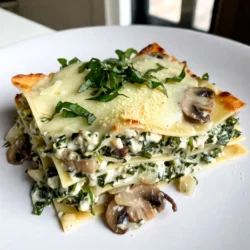 To make this tasty lasagna, you need: - 9 lasagna noodles - 10 ounces fresh spinach - 8 ounces mushrooms, sliced - 15 ounces ricotta cheese - 1 cup shredded mozzarella cheese - 1 cup grated Parmesan cheese - 1 cup heavy cream - 2 tablespoons olive oil - 1 onion, finely chopped - 3 cloves garlic, minced - 1 teaspoon dried oregano - 1 teaspoon salt - ½ teaspoon black pepper These ingredients create a rich, creamy dish that will impress. The fresh spinach adds a nice color and taste, while the mushrooms give it great texture. You can also add: - Fresh basil for garnish - Alternative cheese options Basil not only looks nice but also adds fresh flavor. You can try using different cheeses to change the taste. This lasagna is fun to customize! {{ingredient_image_1}} To start, you need to cook the lasagna noodles. Boil them in salted water. Cook until they are al dente. This should take about 8-10 minutes. Drain them and set them aside. Next, let’s sauté the onion, garlic, and mushrooms. Heat 2 tablespoons of olive oil in a large skillet over medium heat. Add the finely chopped onion and minced garlic. Cook for about 3-4 minutes until they look clear. Now, add the sliced mushrooms. Cook them for 5-7 minutes, until they are soft and have released their moisture. Finally, stir in the fresh spinach. Cook it until it wilts, which takes about 2-3 minutes. Remove from heat and set aside. Now comes the fun part! In a mixing bowl, combine the ricotta cheese, half of the Parmesan cheese, heavy cream, oregano, salt, and pepper. Mix until it's smooth and creamy. In a 9x13 inch baking dish, spread a thin layer of the ricotta mixture on the bottom. Layer 3 lasagna noodles over this. Next, add half of the spinach and mushroom mixture. Top this with a layer of mozzarella cheese. Repeat this layering process. Start again with the ricotta mixture, followed by noodles, the remaining spinach and mushroom mix, and another layer of mozzarella. For the final layer, add 3 more noodles, spread the rest of the ricotta mixture on top, and sprinkle the remaining Parmesan cheese. Before baking, preheat your oven to 375°F (190°C). Cover the dish with aluminum foil and bake for 25 minutes. This helps cook the lasagna evenly. After that, remove the foil and bake for another 15 minutes. This gives the top a nice golden color. When it’s done, let the lasagna cool for about 10 minutes before slicing. If you like, garnish with fresh basil. Enjoy! To get the right creaminess, use heavy cream. It makes every bite rich and smooth. Mix it well with ricotta cheese for a silky texture. A pinch of salt and black pepper adds depth. Don't forget the dried oregano; it brings out the flavors. You can also try adding a touch of nutmeg for warmth. Cook the lasagna noodles until they are al dente. This keeps them firm and prevents a mushy lasagna. Drain them well and lay them flat to avoid sticking. To control moisture, cover the dish with foil while baking. This helps steam cook the layers. Remove the foil towards the end to brown the cheese. Pair your lasagna with a fresh salad or garlic bread. A green salad adds crunch and balance. For garnish, fresh basil is a lovely touch. It adds color and fresh flavor. You can also sprinkle extra Parmesan on top just before serving. These small details make your meal shine. Pro Tips Use No-Boil Noodles: If you're short on time, consider using no-boil lasagna noodles. They cook perfectly in the oven while absorbing the flavors of the sauce. Layering Technique: For even cooking, ensure each layer is evenly distributed. This helps achieve a perfect balance of flavors in every bite. Mix Cheeses: Experiment with the cheese blend! Adding a bit of goat cheese or feta can provide a unique flavor that complements the spinach and mushrooms. Rest Before Serving: Allow the lasagna to rest for at least 10 minutes before slicing. This helps the layers set and makes for cleaner slices. {{image_2}} You can swap in many veggies for a tasty twist. Consider using zucchini, bell peppers, or eggplant. These add color and flavor. For protein, think about adding chickpeas or lentils. They boost the dish’s heartiness without meat. If you need gluten-free options, look for gluten-free lasagna noodles. These work just as well and taste great. For a vegan version, try using cashew cheese or tofu instead of ricotta. Both provide creaminess and flavor. Want to spice things up? Add fresh herbs like thyme or rosemary for a fragrant kick. You can also try spices like red pepper flakes for some heat. Different cheese types can change the taste too. Aged cheddar or goat cheese can enhance your lasagna's flavor. Experiment and find your favorite mix! To keep your leftover lasagna fresh, you need to store it properly. First, let it cool down for about 10 minutes after baking. This helps keep the layers intact. Then, cover the dish tightly with plastic wrap or aluminum foil. You can also transfer the lasagna to an airtight container. Store it in the fridge for up to 3-4 days. If you want to keep it longer, freezing is a great option. For freezing, slice the lasagna into portions. Wrap each piece in plastic wrap and then foil. This helps prevent freezer burn. You can freeze it for up to 3 months. When you’re ready to eat, thaw it in the fridge overnight before reheating. Reheating your lasagna is simple. You want to keep it moist and tasty. The best method is the oven. Preheat it to 350°F (175°C). Place the lasagna in an oven-safe dish. Add a splash of water or some extra cream on top to keep it moist. Cover the dish with foil to trap steam. Heat for about 20-25 minutes. If you’re in a hurry, you can use the microwave. Just place a slice on a microwave-safe plate. Cover it with a damp paper towel to prevent drying. Heat for 1-2 minutes, checking often. The goal is to reach an internal temperature of 165°F (74°C). These methods help keep your creamy spinach mushroom lasagna delicious every time you enjoy it! You can use cottage cheese as an option. It gives a similar texture but is less creamy. Cream cheese is another choice, offering a richer flavor. Silken tofu works great for a vegan version. Blend it to a smooth texture to mimic ricotta. Yes, you can. Prepare the lasagna up to the baking step. Cover it tightly and store it in the fridge for up to two days. You can also freeze it before baking. Just thaw it overnight in the fridge before cooking. The lasagna will stay fresh for about 3 to 5 days in the fridge. Make sure to cover it well to keep it from drying out. If it smells bad or looks off, it’s best to throw it away. Absolutely! Ground beef, turkey, or sausage can be great choices. Sauté the meat with the onion and garlic before adding mushrooms and spinach. This will add flavor and protein to your meal. Creamy spinach mushroom lasagna is simple and satisfying. We covered ingredients, steps, and tips to make it perfect. Feel free to explore variations to suit your taste. Whether you add extra veggies or change cheeses, customize it as you like. Store leftovers properly to enjoy later. This dish is not just a meal, it's a warm hug on a plate. You've got all the tools now to create a delicious lasagna. Dive in and enjoy every bite!