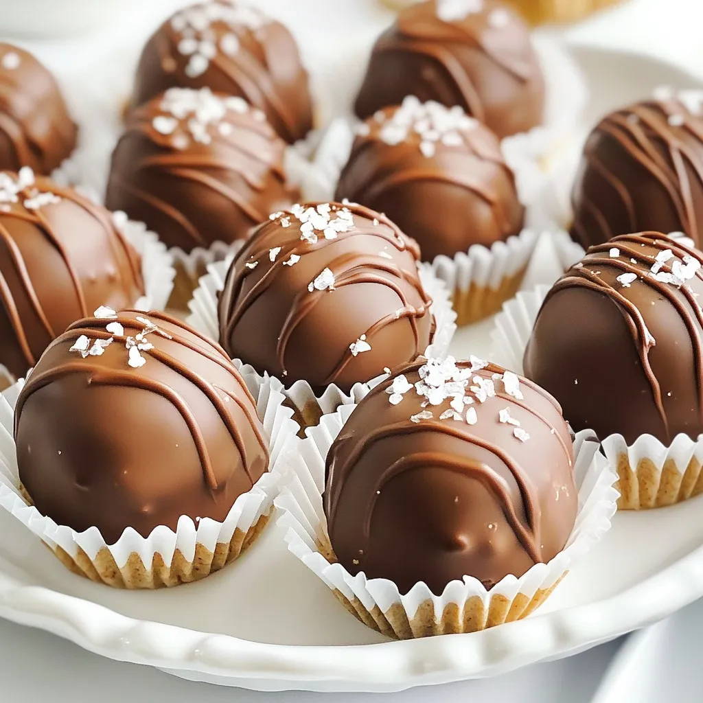 To make delicious chocolate chip cookie dough truffles, you need a few key ingredients. Each one plays a special role in crafting this sweet treat. Here is the detailed list: - 1 cup all-purpose flour - ½ cup unsalted butter, softened - ¾ cup brown sugar, packed - ¼ cup granulated sugar - 2 tablespoons milk - 1 teaspoon vanilla extract - ½ cup mini chocolate chips - 8 ounces semisweet chocolate, chopped (for coating) - Sea salt, for sprinkling Each ingredient adds flavor and texture. The flour gives structure to the dough. Softened butter adds creaminess. The sugars provide sweetness and help with the truffle’s chewiness. Milk and vanilla add moisture and a comforting taste. Mini chocolate chips bring that classic chocolate flavor we all love. For coating, semisweet chocolate creates a rich outer layer. Finally, a sprinkle of sea salt enhances the sweetness and adds a nice crunch. Using quality ingredients ensures your truffles taste amazing. Enjoy the process! {{ingredient_image_1}} To start, heat the all-purpose flour in the microwave for about 1 minute. This step gets rid of any bacteria in the flour. Once it’s warm, let it cool for a bit. Next, take a medium bowl and beat the softened butter, brown sugar, and granulated sugar together. Mix for about 2-3 minutes until it looks light and fluffy. Now, add the milk and vanilla extract. Stir until combined. Gradually mix in the cooled flour. Be careful not to overmix. Lastly, fold in the mini chocolate chips gently. Now it’s time to shape the dough. Use your hands to form the dough into small balls, about 1 inch wide. Place them on a parchment-lined baking sheet. Once you shape all the balls, put them in the fridge for at least 30 minutes. This helps the dough firm up so it’s easier to work with. While the dough balls chill, melt the semisweet chocolate. Use a microwave-safe bowl and heat it in 20-second intervals. Stir between each interval until the chocolate is smooth. After the dough balls are chilled, take them out of the fridge. Dip each ball into the melted chocolate. Make sure they are fully coated. Return the dipped truffles to the baking sheet. Before the chocolate hardens, sprinkle a little sea salt on top. This adds a nice contrast to the sweet chocolate. Let the chocolate set at room temperature, or you can put them in the fridge for quicker hardening. - Overmixing the dough: This can make your truffles tough. Mix just until combined. - Skipping flour heating process: Heating flour kills bacteria. Don’t skip this step for safety. - Adding different extracts or spices: Try almond extract or cinnamon. This adds a twist to your truffles. - Adjusting sweetness to preference: If you like it sweeter, add a bit more sugar. Taste and adjust as you go. - Serving tips with cupcake liners: Use mini cupcake liners for a cute display. It makes serving easy and fun. - Drizzling chocolate or garnishing with sea salt: Drizzle some melted chocolate on top. A sprinkle of sea salt can add a nice contrast. Pro Tips Use Heat-Treated Flour: Heating the flour in the microwave for 1 minute eliminates any potential bacteria, making it safe to eat raw. Chill the Dough Balls: Refrigerating the cookie dough balls for at least 30 minutes helps them maintain their shape when dipped in chocolate. Perfect Chocolate Coating: Melt the chocolate in short intervals and stir in between to achieve a smooth, even consistency for coating the truffles. Sea Salt Finish: Sprinkling sea salt on top of the dipped truffles enhances the flavor and adds a delightful contrast to the sweetness. {{image_2}} You can change the flavor and look of your truffles with different coatings. - White chocolate gives a sweet touch. - Dark chocolate adds a rich flavor. - Milk chocolate is a crowd favorite. You can also add sprinkles for color and fun. Crushed nuts make a great crunch, too. Get creative with flavors! - Add mint extract for a fresh kick. - Include peanut butter for a nutty twist. Different types of chocolate chips can change the taste. Try mini white chocolate chips or butterscotch chips for a unique treat. You can adjust this recipe for different diets. - For gluten-free truffles, use gluten-free flour. - If you want vegan truffles, substitute butter with coconut oil and use dairy-free chocolate. These swaps let everyone enjoy the deliciousness of cookie dough truffles! To keep your chocolate chip cookie dough truffles fresh, refrigerate them. Place the truffles in an airtight container. This helps prevent them from drying out. They stay good for about a week in the fridge. If you want to store them for a longer time, freezing is a great option. To freeze them, first, place the truffles on a baking sheet. Make sure they are not touching each other. Freeze them for about one hour. Once firm, transfer them to a freezer-safe bag. They can last up to three months in the freezer. In the refrigerator, these truffles last about one week. Always check for signs of spoilage. If they look dry or have an odd smell, it's best to toss them. Fresh truffles should feel soft but firm and smell sweet. These truffles are best served chilled. Arrange them in decorative mini cupcake liners for a fun touch. They pair well with milk, coffee, or hot chocolate. You can also serve them with vanilla ice cream for a special treat. Enjoying them with friends makes them even better! To know if your truffles are done, check their texture. After chilling in the fridge for at least 30 minutes, they should feel firm to the touch. The chocolate coating should be shiny and smooth. If the dough is too soft, chill it longer. The goal is for them to hold their shape when you pick them up. Yes, you can use store-bought cookie dough. It saves time and effort. However, the taste may differ from homemade. Store-bought dough often has preservatives. If you want a fresher flavor, making your own is best. Consider your time and taste when choosing. If you run out of flour, you can use almond flour or oat flour. For butter, coconut oil works well. If you lack brown sugar, mix granulated sugar with a bit of molasses. No mini chocolate chips? Use regular ones and chop them up. Creativity in the kitchen leads to tasty surprises! These cookie truffles combine rich flavors and textures, making them a treat to enjoy. We explored each ingredient and how to prepare the dough. You learned how to shape, chill, and coat your truffles for the perfect finish. Remember to avoid common mistakes and try exciting variations. Store them correctly for lasting freshness, and don't hesitate to get creative with flavors. Enjoying these truffles can be a fun experience, whether sharing with friends or treating yourself. Happy baking!