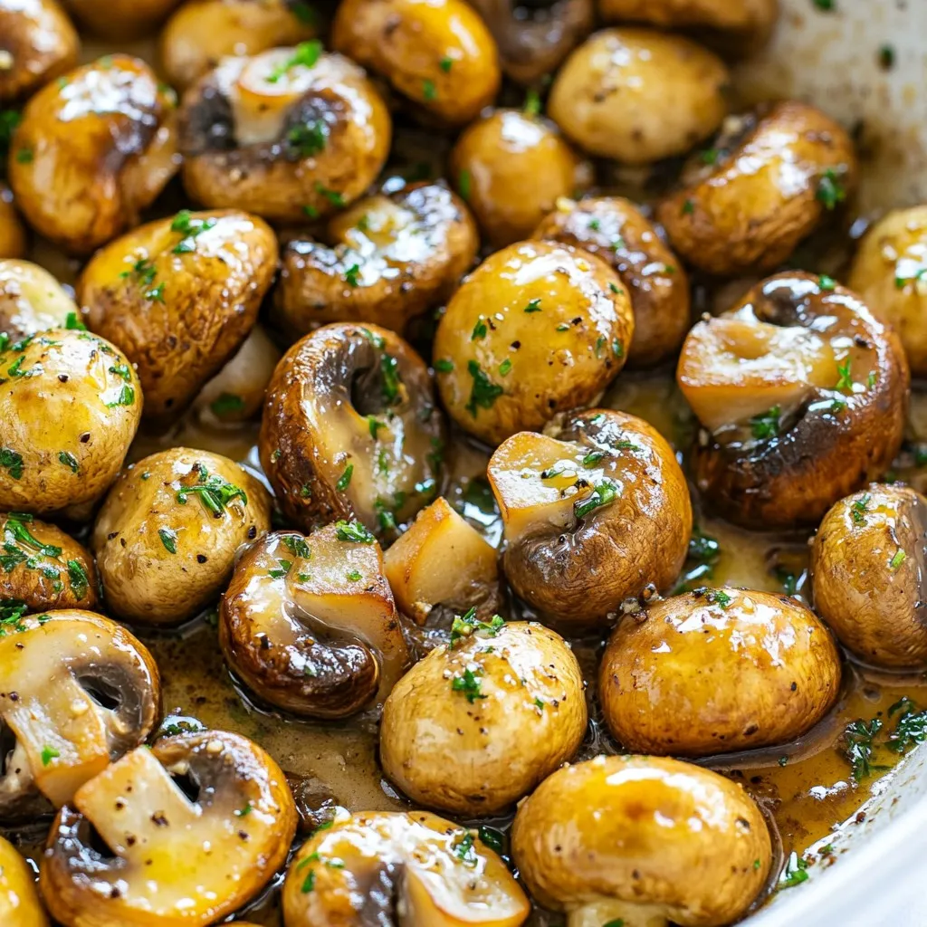 - 500g assorted mushrooms (cremini, shiitake, button) - 4 tablespoons unsalted butter - 4 cloves garlic, minced - Fresh thyme (1 tablespoon or 1 teaspoon dried) - 1 tablespoon soy sauce (optional) - Salt and pepper to taste - Fresh parsley for garnish - 1 tablespoon lemon juice Gathering the right ingredients is key to making a great garlic butter mushroom skillet. First, you need 500 grams of assorted mushrooms. I love using cremini, shiitake, and button mushrooms. They all add a lovely mix of flavors and textures. Next, grab four tablespoons of unsalted butter. The butter brings a rich taste and helps the mushrooms cook evenly. You will also need four cloves of garlic, minced. Fresh garlic gives this dish a strong and tasty kick. Add some fresh thyme, one tablespoon if you have it, or one teaspoon if you use dried thyme. This herb adds a nice earthiness to the dish. If you want more depth, you can include one tablespoon of soy sauce. This is optional but can enhance the umami flavor. Don’t forget salt and pepper to taste. These will help bring out all the flavors in your dish. For garnish, you will need fresh parsley. It adds color and freshness to your plate. Finally, a tablespoon of lemon juice brightens the flavors. It cuts through the richness of the butter and makes everything pop. With these ingredients, you’re ready to create a delicious garlic butter mushroom skillet that will wow your taste buds! {{ingredient_image_1}} Start by melting 2 tablespoons of unsalted butter in a large skillet over medium heat. You want the butter to bubble and shimmer. Next, add the sliced mushrooms to the pan. Sauté them for about 5 to 7 minutes. You will know they are done when they turn golden brown and release their moisture. Now, it’s time to stir in 4 cloves of minced garlic. Cook the garlic for about 2 minutes. Keep stirring to prevent it from burning. Once the garlic is fragrant, sprinkle in 1 tablespoon of fresh thyme leaves. If you like an umami kick, add 1 tablespoon of soy sauce. Make sure everything mixes well. Season your mushrooms with salt and pepper to taste. Then, reduce the heat to low. Add the remaining 2 tablespoons of butter and 1 tablespoon of lemon juice. Stir everything until the butter melts and coats the mushrooms. This adds a rich, buttery flavor. When you're done, remove the skillet from the heat and transfer the mushrooms to a serving dish. Enjoy the delightful aroma! Using different mushroom varieties makes a big difference. I love mixing cremini, shiitake, and button mushrooms. Each type adds its own taste and texture. Shiitake mushrooms give a rich, earthy flavor. Cremini mushrooms add a nice depth. Button mushrooms are mild but great for balance. Adding soy sauce is another way to boost flavor. It adds a savory umami kick. Even a small amount can change the dish. If you like it, try using low-sodium soy sauce for a lighter taste. When sautéing mushrooms, start with a hot skillet. Heat the pan before adding butter. This helps mushrooms brown nicely. Don’t overcrowd the mushrooms in the pan. If you add too many, they will steam instead of brown. Work in batches if needed. To avoid burnt garlic, add it later in the cooking process. Cook the mushrooms first until golden. Then, add minced garlic for just a couple of minutes. Keep stirring to ensure it doesn’t burn. Burnt garlic can taste bitter and ruin your dish. For serving, a rustic bowl or skillet looks great. You can drizzle any leftover butter on top. This adds shine and flavor. Garnish with fresh parsley for a pop of color. A little sprig of thyme on top also looks nice. Serve garlic butter mushrooms warm. They go well over creamy polenta or pasta. You can also enjoy them as a side dish. Pro Tips Choose Fresh Mushrooms: For the best flavor and texture, select fresh, firm mushrooms. Avoid any that are slimy or have dark spots. Control the Heat: Sauté the mushrooms over medium heat to ensure they cook evenly and develop a nice golden color without burning. Add a Touch of Wine: For an extra layer of flavor, consider deglazing the pan with a splash of white wine after adding the garlic. Experiment with Herbs: While thyme is a classic choice, feel free to experiment with other fresh herbs like rosemary or oregano for a different flavor profile. {{image_2}} For a vegan twist, swap the butter with olive oil. This change keeps the dish rich and tasty. Olive oil adds a nice depth without losing flavor. You can still enjoy the garlic and herbs with this simple switch. Want to boost the flavor? Try adding a splash of white wine. It gives a rich taste and pairs well with the mushrooms. You can also play with herbs. Fresh basil or oregano brings a new twist. Each herb adds its own charm to the dish. This dish shines as a side. Pair it with creamy polenta for a comforting meal. Serve it over pasta for a filling option. You can also enjoy it on crusty bread. The mushrooms' flavors complement these sides perfectly. To store leftovers, let the garlic butter mushrooms cool to room temperature. Place them in an airtight container. Refrigerate for up to three days. Make sure to keep them sealed to avoid drying out. If you see any moisture, wipe it before sealing. For the best taste, reheat in a skillet. Add a little butter over low heat. Stir gently until warmed through. You can also use a microwave. Place mushrooms in a bowl and cover lightly. Heat for about one minute, then stir and check. Repeat if needed. You can freeze garlic butter mushrooms too! Use a freezer-safe container. Make sure to leave space for expansion. They can last up to three months. To thaw, move them to the fridge overnight. Reheat as mentioned above for the best flavor. Garlic butter mushrooms last about 3 to 5 days in the fridge. To keep them fresh, store them in an airtight container. Make sure they cool down before sealing the container. If you want to eat them later, just reheat them on the stove. Yes, you can use canned mushrooms, but fresh ones taste better. Canned mushrooms are softer and may not have the same rich flavor. If you use them, drain and rinse them well. Sauté them for a shorter time. This way, they won't get mushy. Garlic butter mushrooms are great with many dishes. Here are some ideas: - Creamy polenta: The mushrooms add a nice touch to the polenta. - Pasta: Toss them with your favorite pasta for a tasty meal. - Grilled meats: Serve them as a side with chicken or steak. - Bread: Use them as a topping on toasted bread for a delicious appetizer. Feel free to get creative and mix them with your favorite dishes! This blog post covered how to make delicious garlic butter mushrooms. We explored the key ingredients, step-by-step cooking instructions, and some helpful tips. I also shared tasty variations and storage methods. Remember, this dish is easy to customize. Don't hesitate to try new flavors. You can serve these mushrooms in many ways. Enjoy cooking and impress your friends with your new skills!